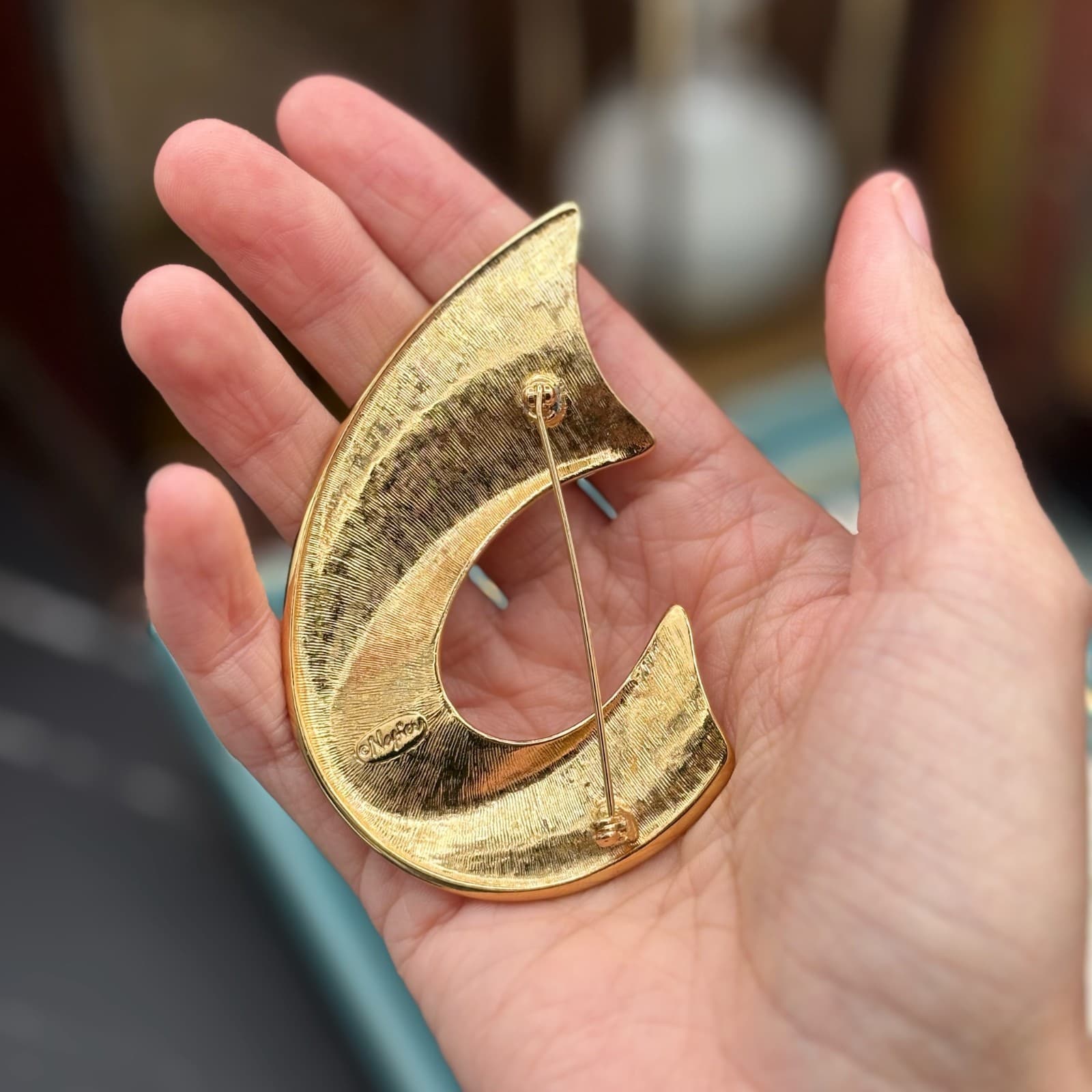 Vintage Napier Gold Tone Pin Brooch Abstract Modernist Avant Garde Jewelry - Thumbnail 7