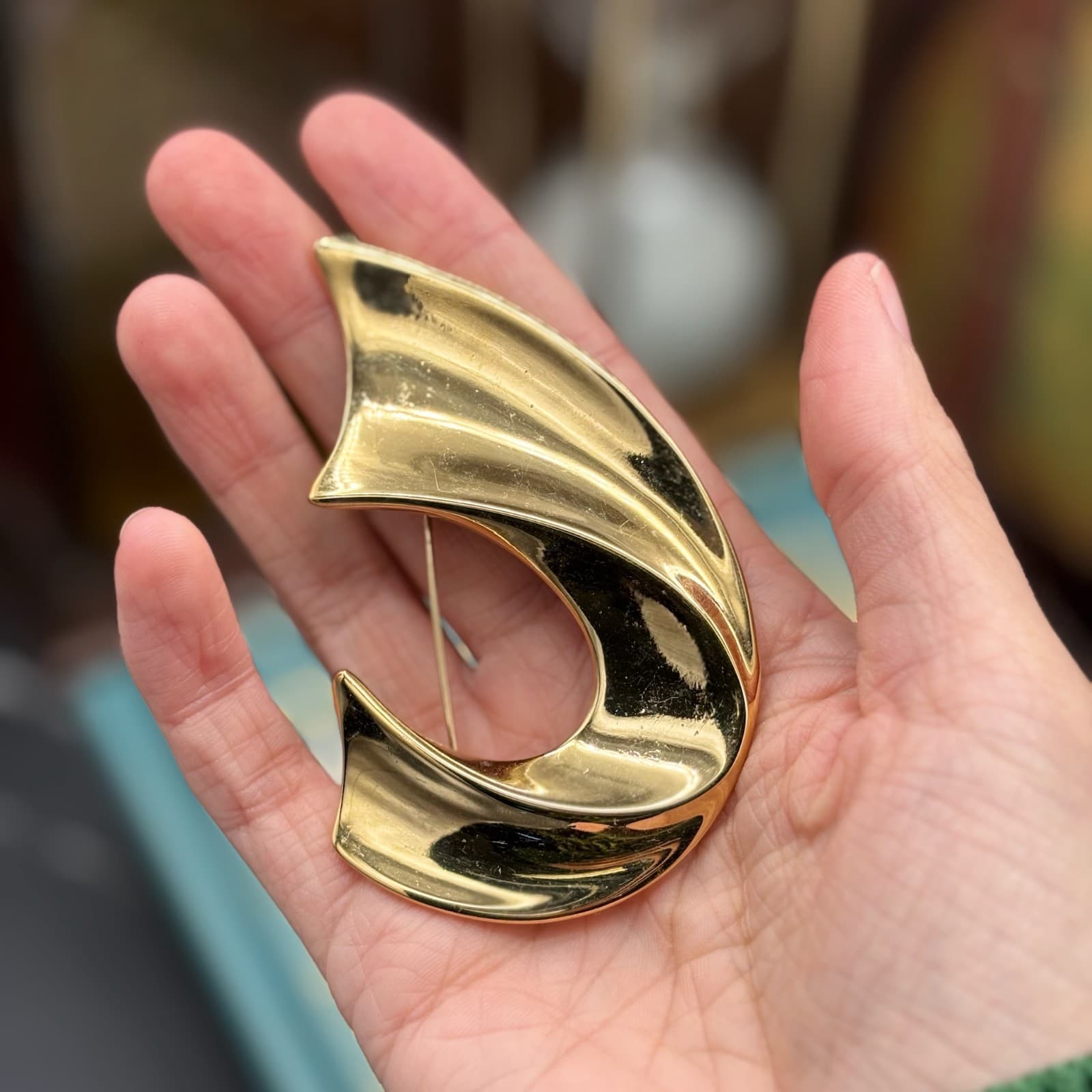 Vintage Napier Gold Tone Pin Brooch Abstract Modernist Avant Garde Jewelry - Thumbnail 6