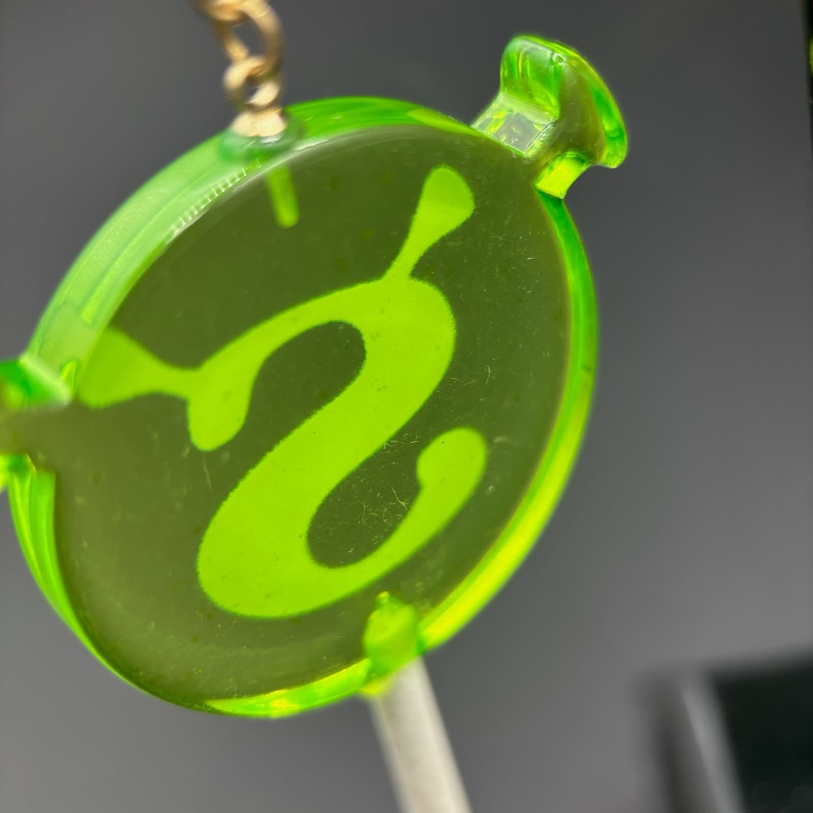 Vintage Signature "S" Shrek Green Lollipop Epoxy Resin Dangle Drop Earrings Y2K - Thumbnail 3
