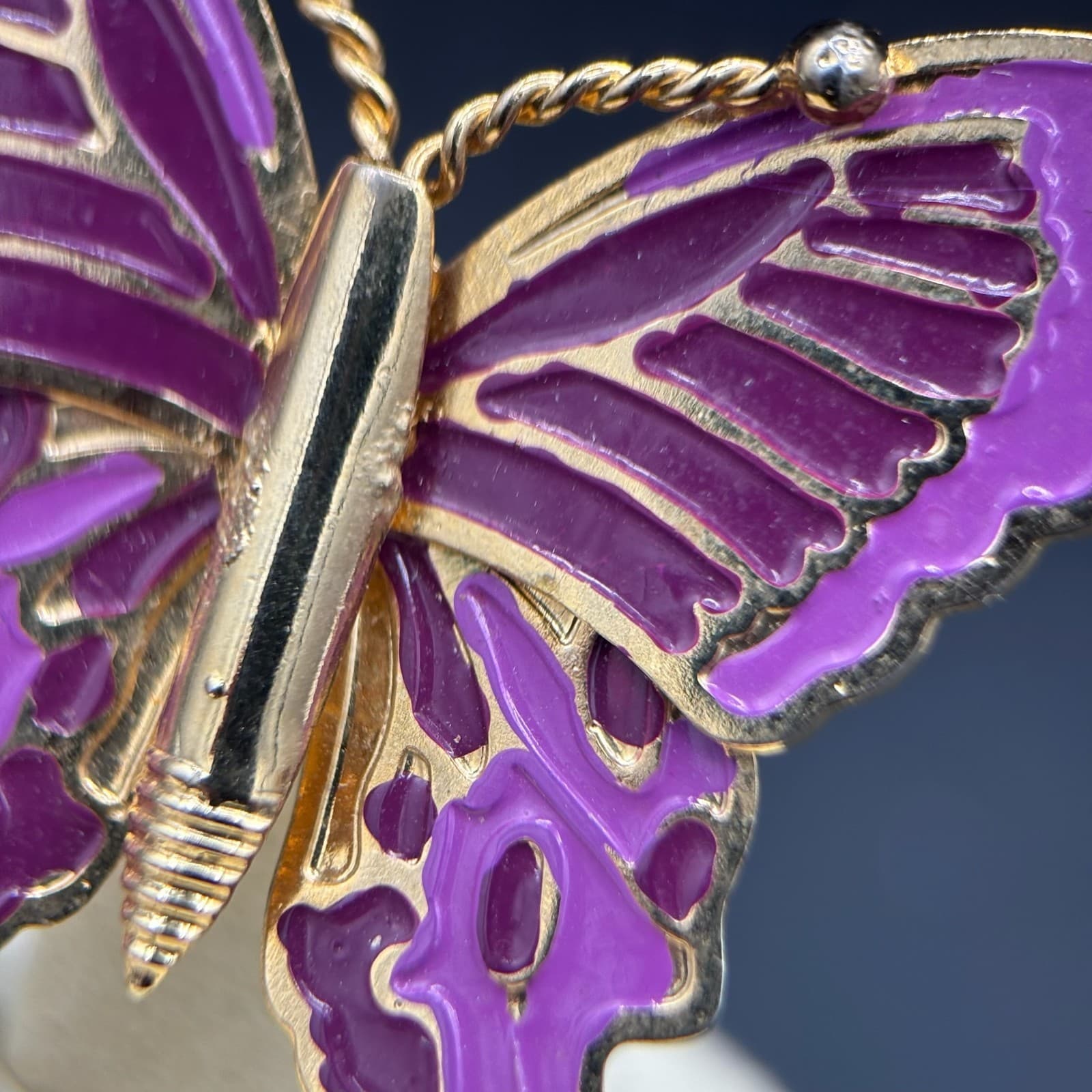 Vintage Purple Enamel Gold-Tone Metal Christmas Fashion Butterfly Brooch Pin - Thumbnail 3