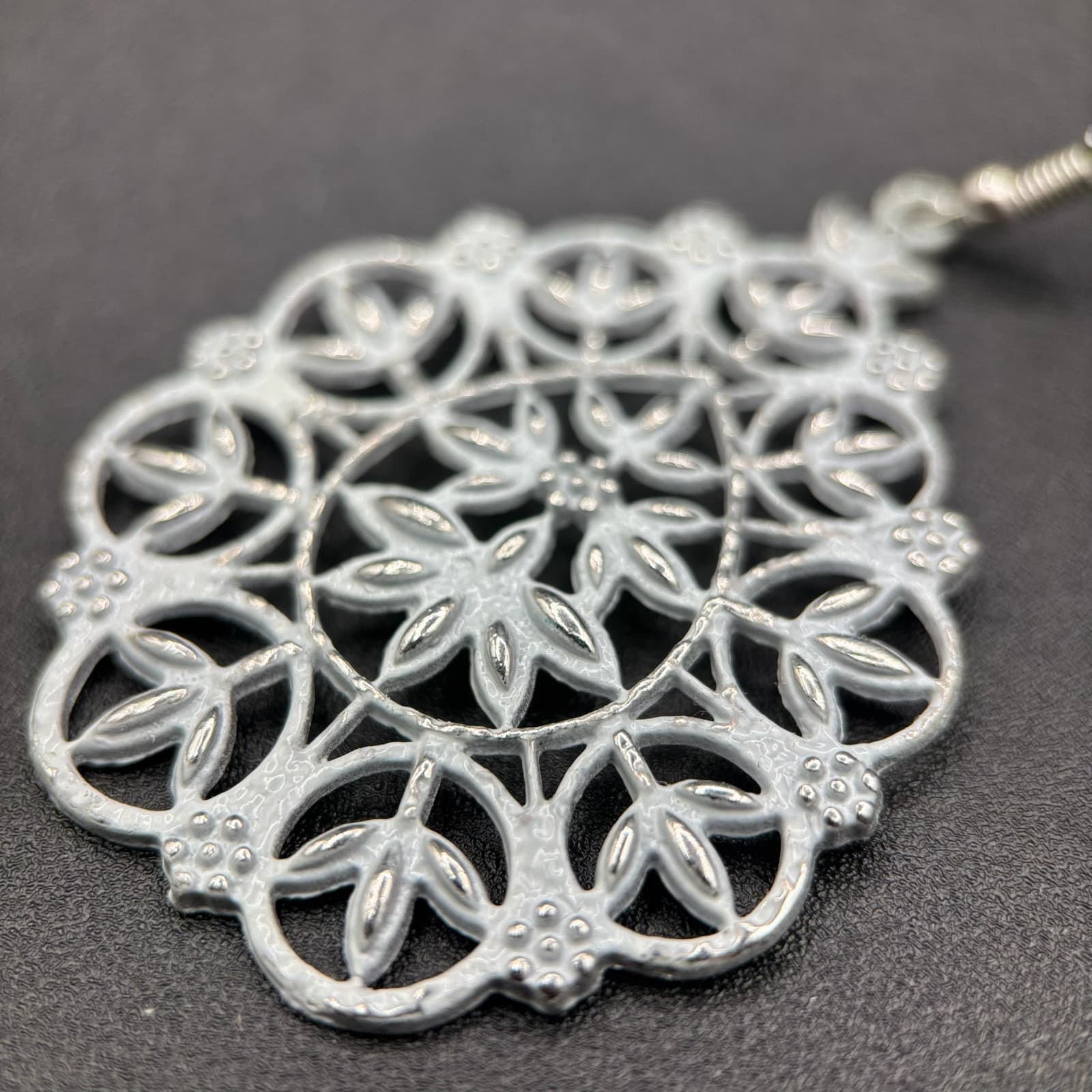 Silver Filigree Teardrop Dangle Earrings Boho Floral Lightweight Statement - Thumbnail 5