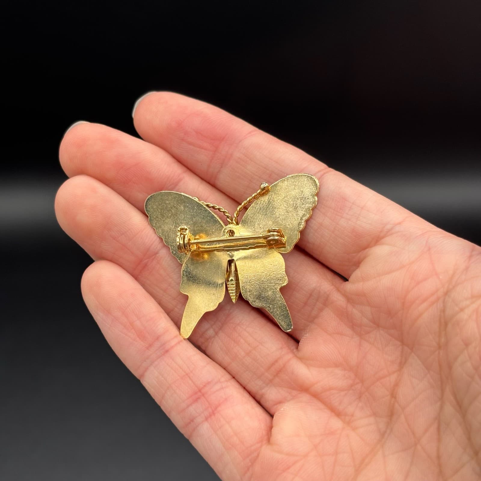 Vintage Purple Enamel Gold-Tone Metal Christmas Fashion Butterfly Brooch Pin - Thumbnail 5