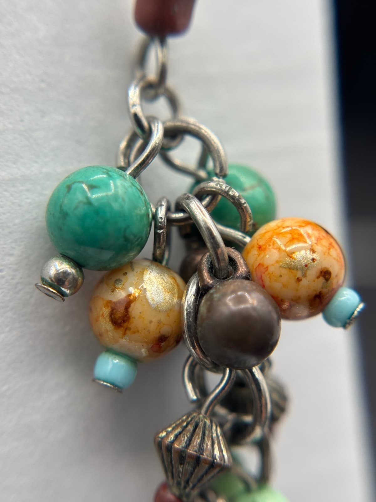 Boho Multi-Color Beaded Cluster Dangle Earrings Artisan Earthy Style - Thumbnail 5