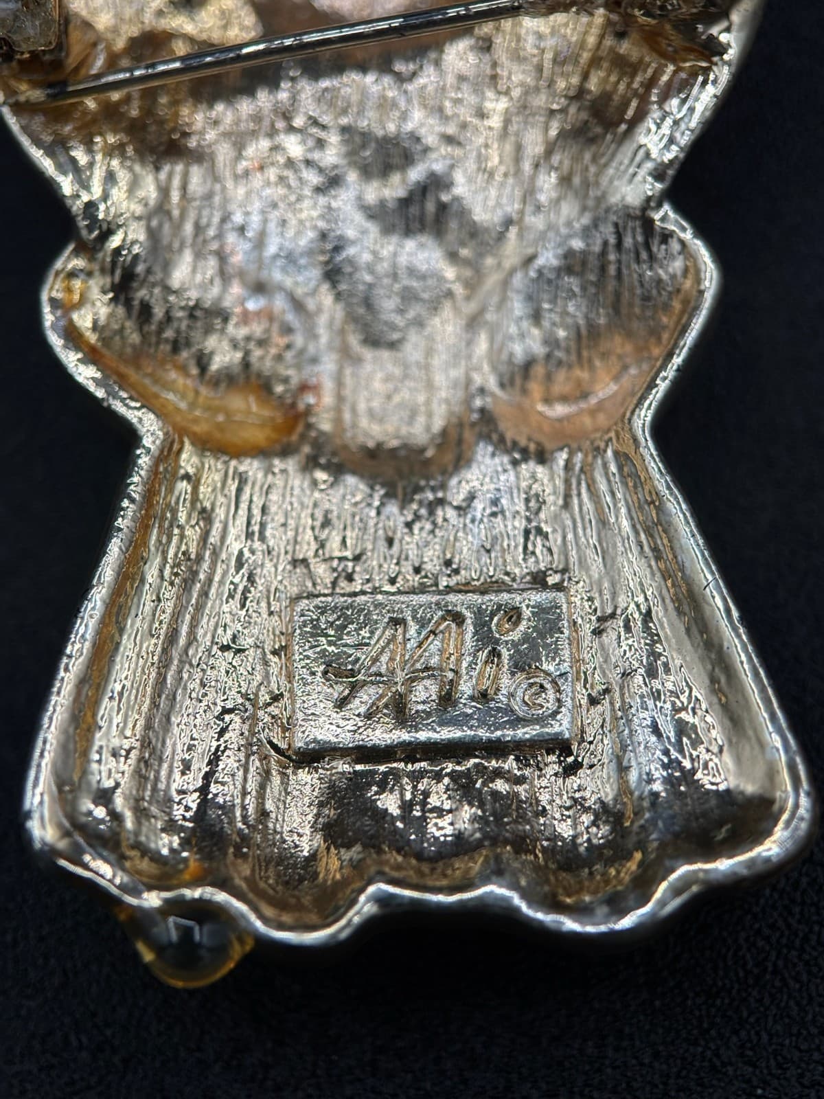 Vintage AAI Angel Brooch Pin Silver Tone Metal Red Rhinestone Christmas Figural - Thumbnail 2