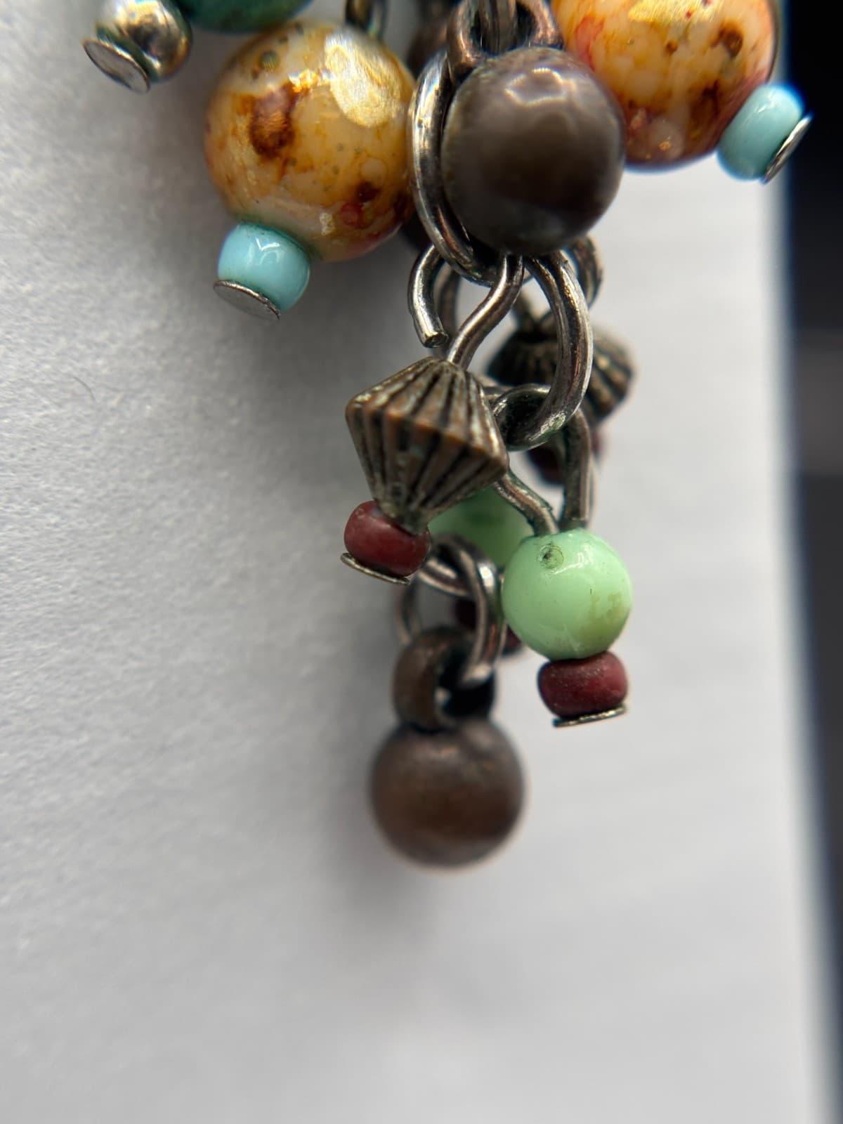 Boho Multi-Color Beaded Cluster Dangle Earrings Artisan Earthy Style - Thumbnail 6