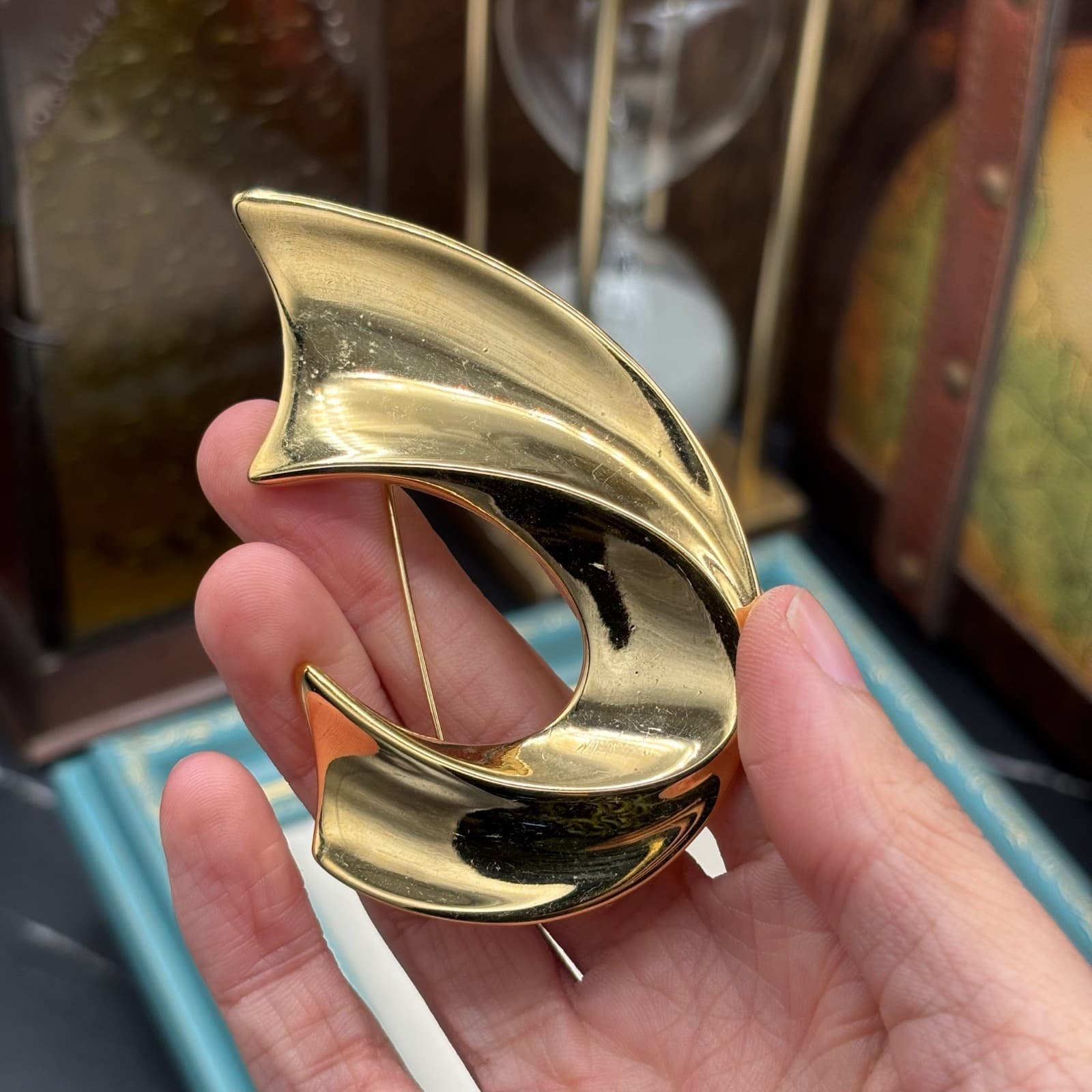 Vintage Napier Gold Tone Pin Brooch Abstract Modernist Avant Garde Jewelry - Thumbnail 5