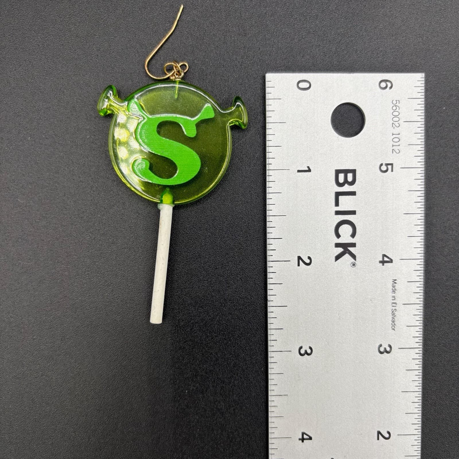 Vintage Signature "S" Shrek Green Lollipop Epoxy Resin Dangle Drop Earrings Y2K - Thumbnail 5