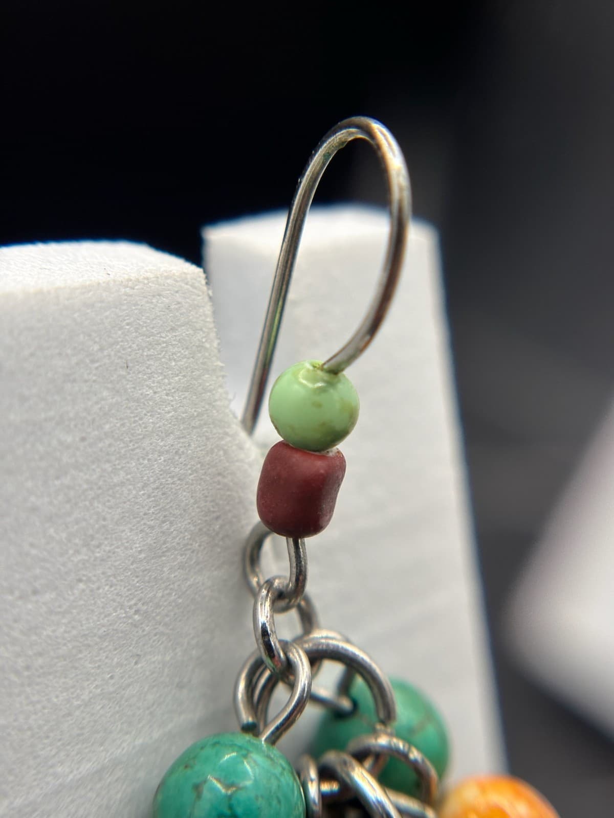 Boho Multi-Color Beaded Cluster Dangle Earrings Artisan Earthy Style - Thumbnail 7