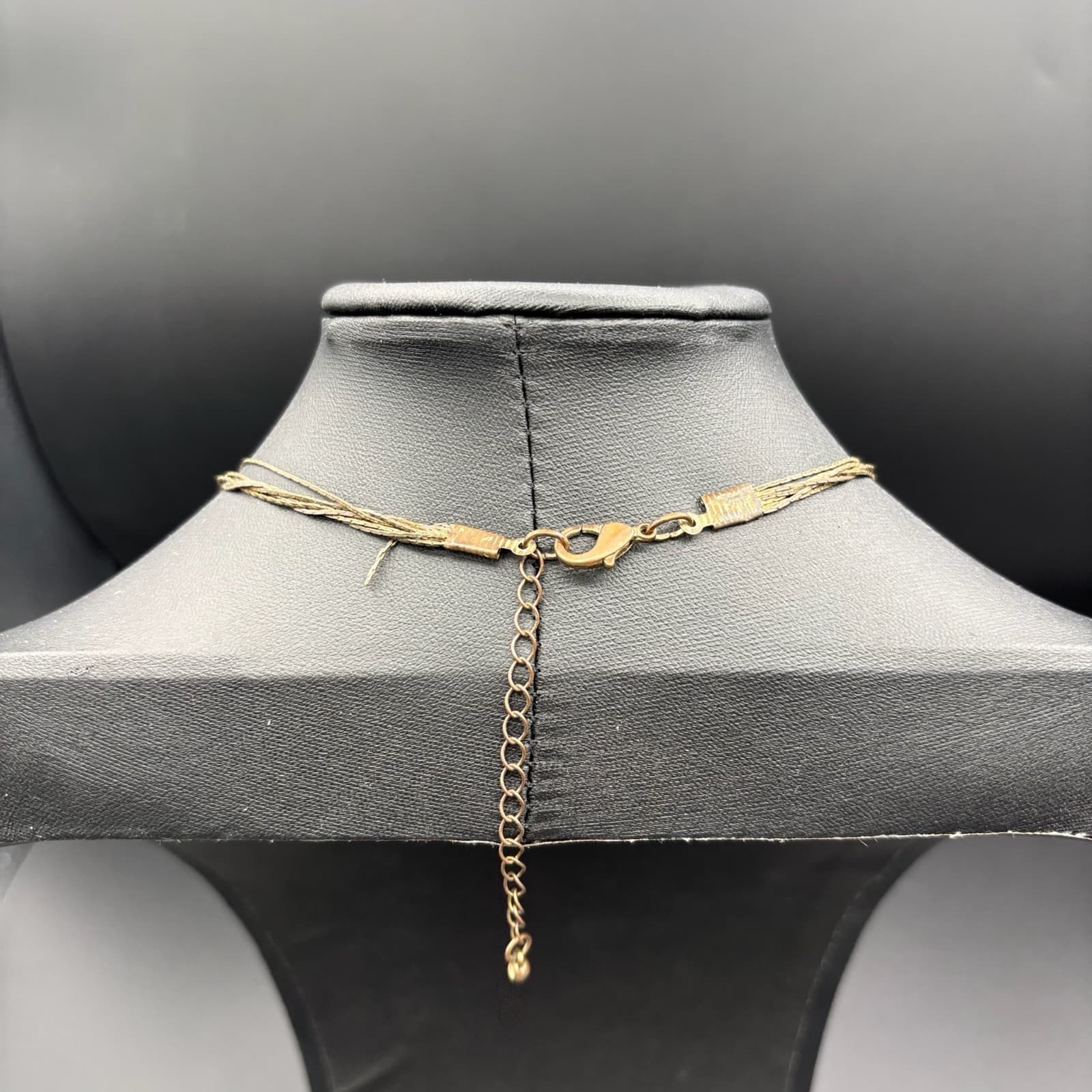 Vintage Multi-Strand Gold Silk Thread Iridescent Blue Glass Beads Several Layer - Thumbnail 2