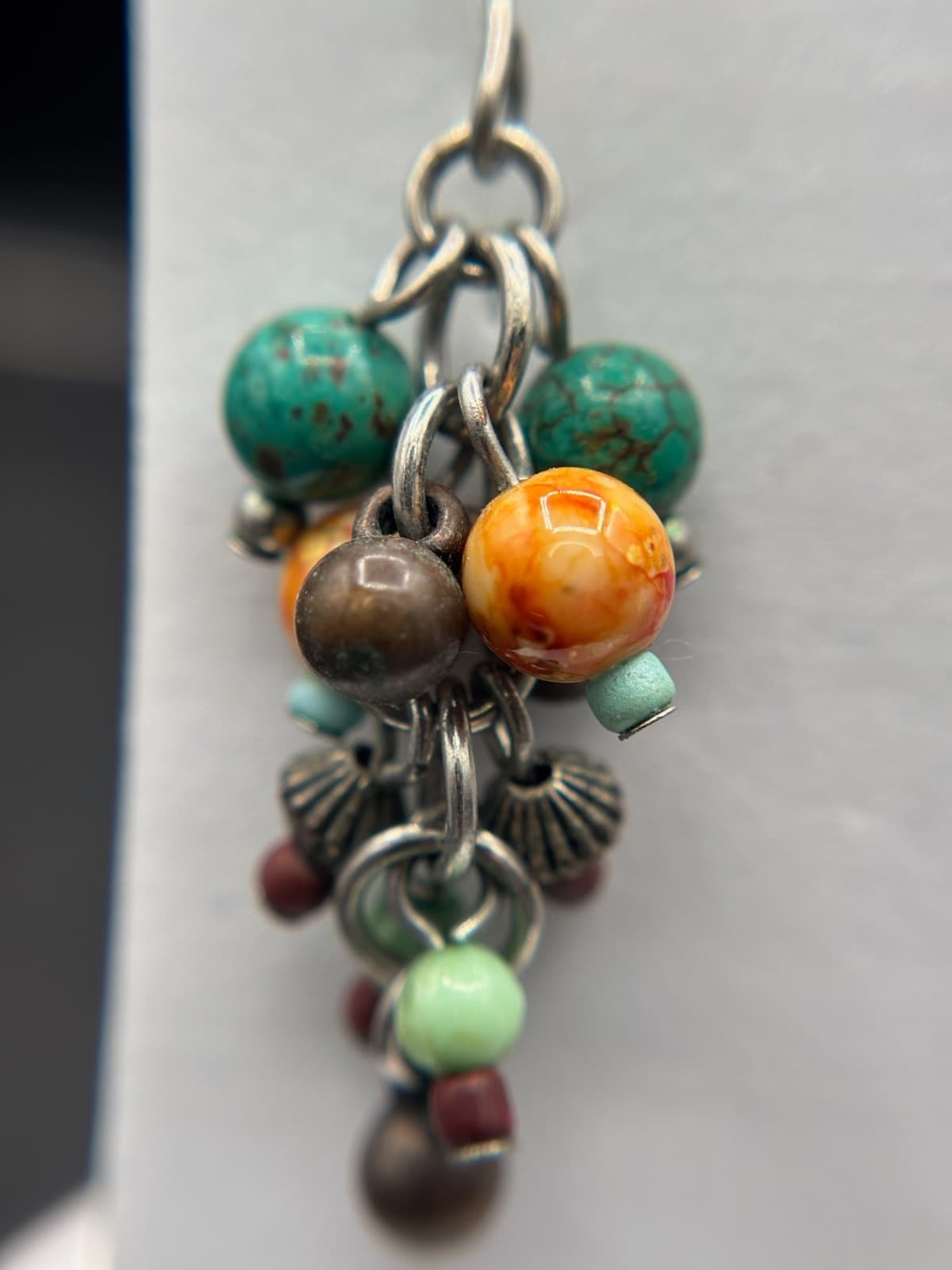 Boho Multi-Color Beaded Cluster Dangle Earrings Artisan Earthy Style - Thumbnail 3