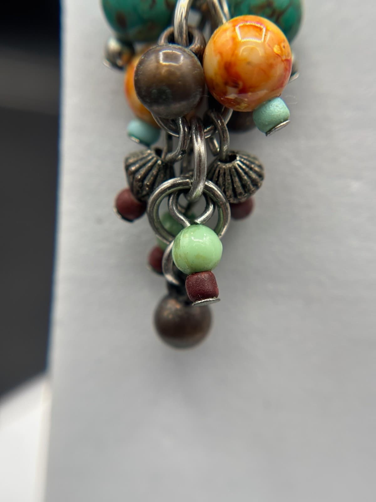 Boho Multi-Color Beaded Cluster Dangle Earrings Artisan Earthy Style - Thumbnail 4