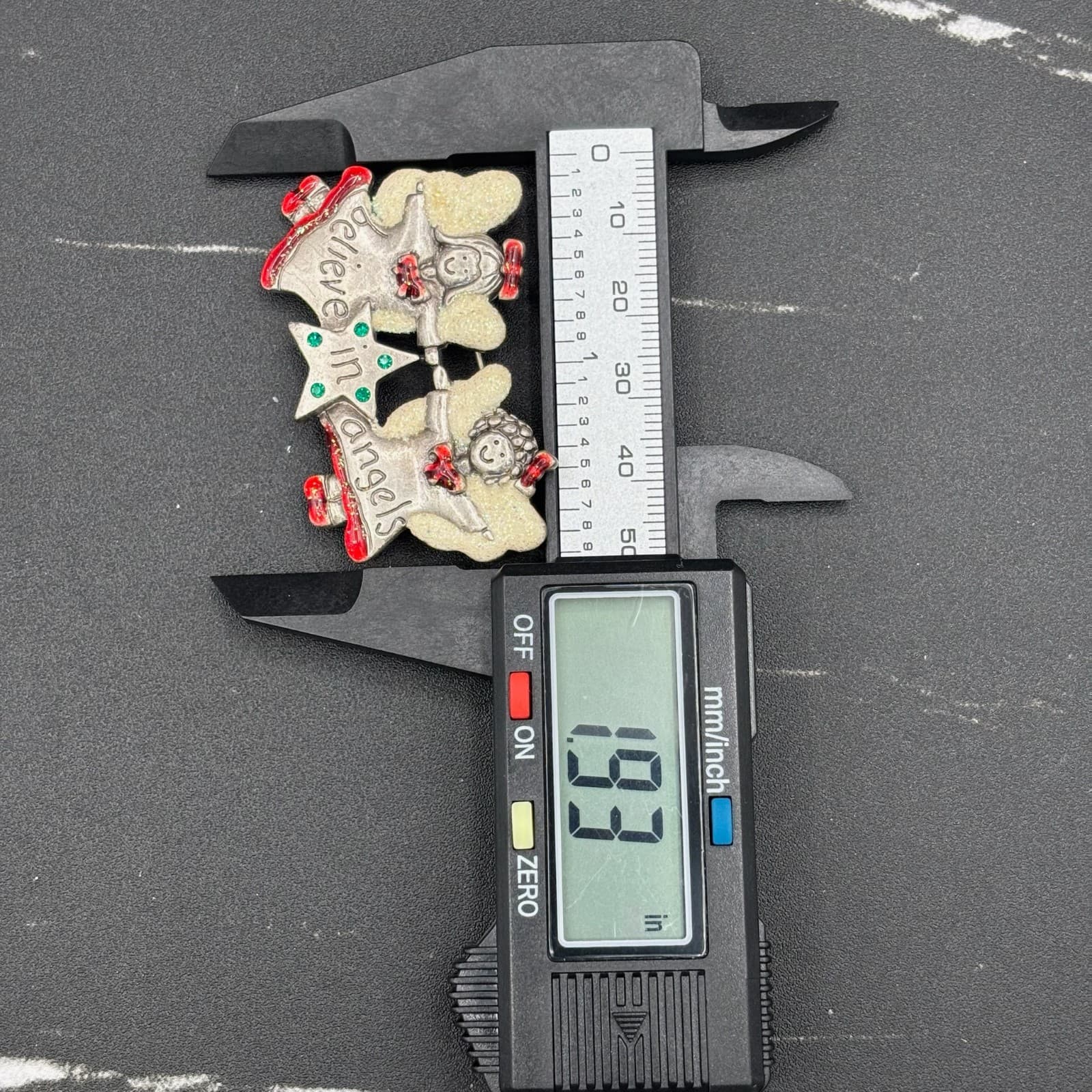 Vintage AJMC Christmas Angel Pin Brooch "Believe in Angels" Glitter Enamel - Thumbnail 6