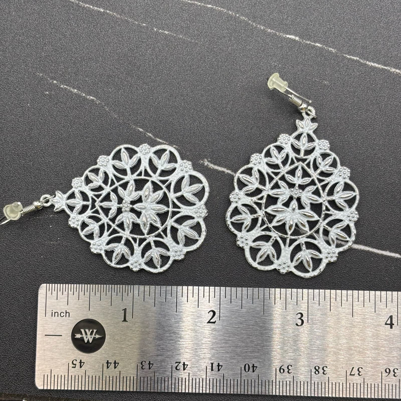 Silver Filigree Teardrop Dangle Earrings Boho Floral Lightweight Statement - Thumbnail 8