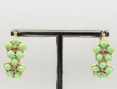 Vintage 90s Gold-Tone Green Painted Glass Cluster Earrings Chic Style - Image 1
