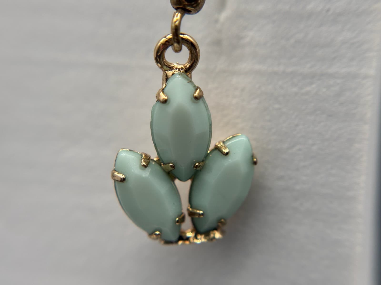 Vintage 90s Gold-Tone Mint Marquise Drop Earrings Delicate Floral Chic - Thumbnail 5