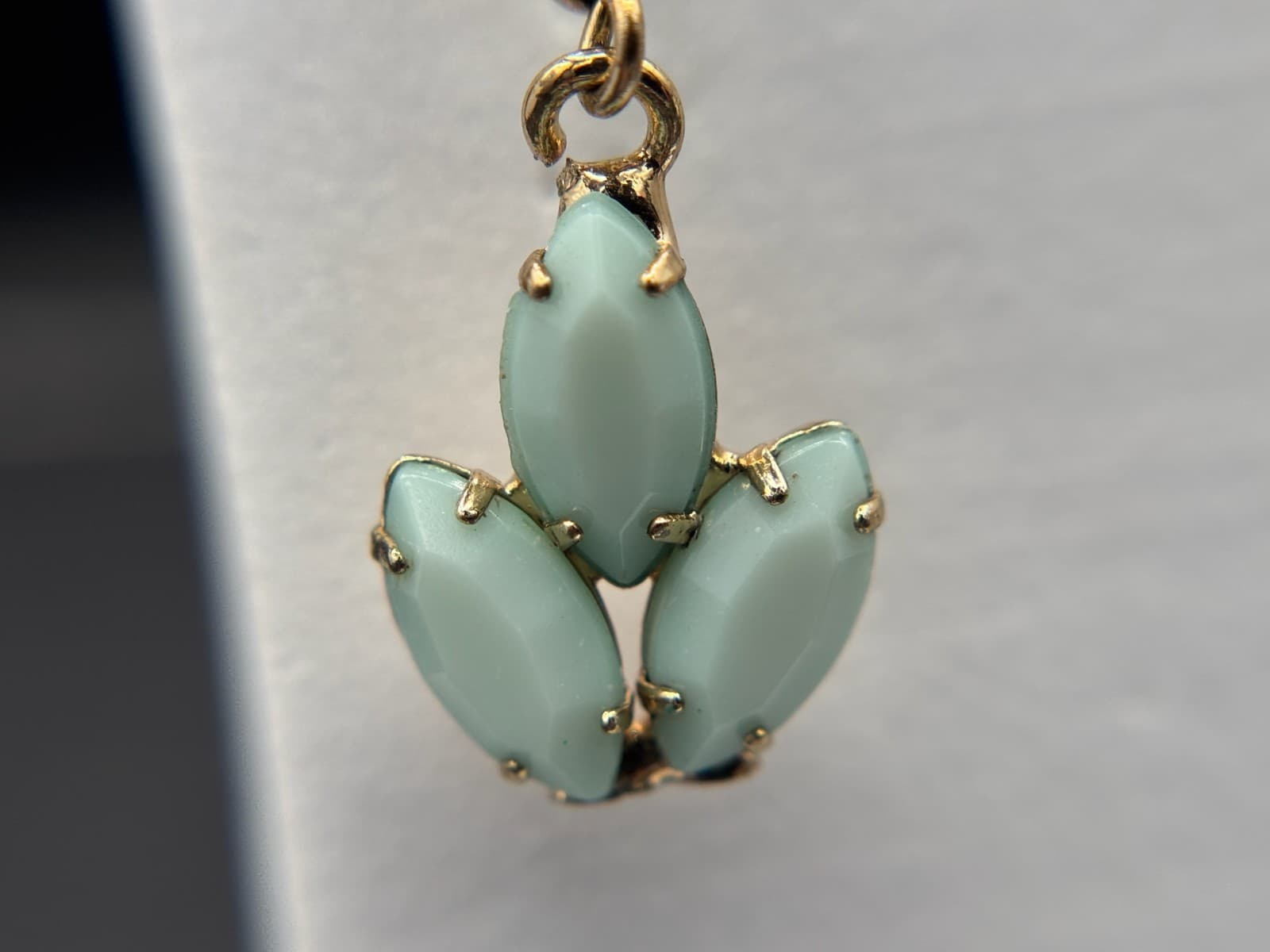 Vintage 90s Gold-Tone Mint Marquise Drop Earrings Delicate Floral Chic - Thumbnail 6