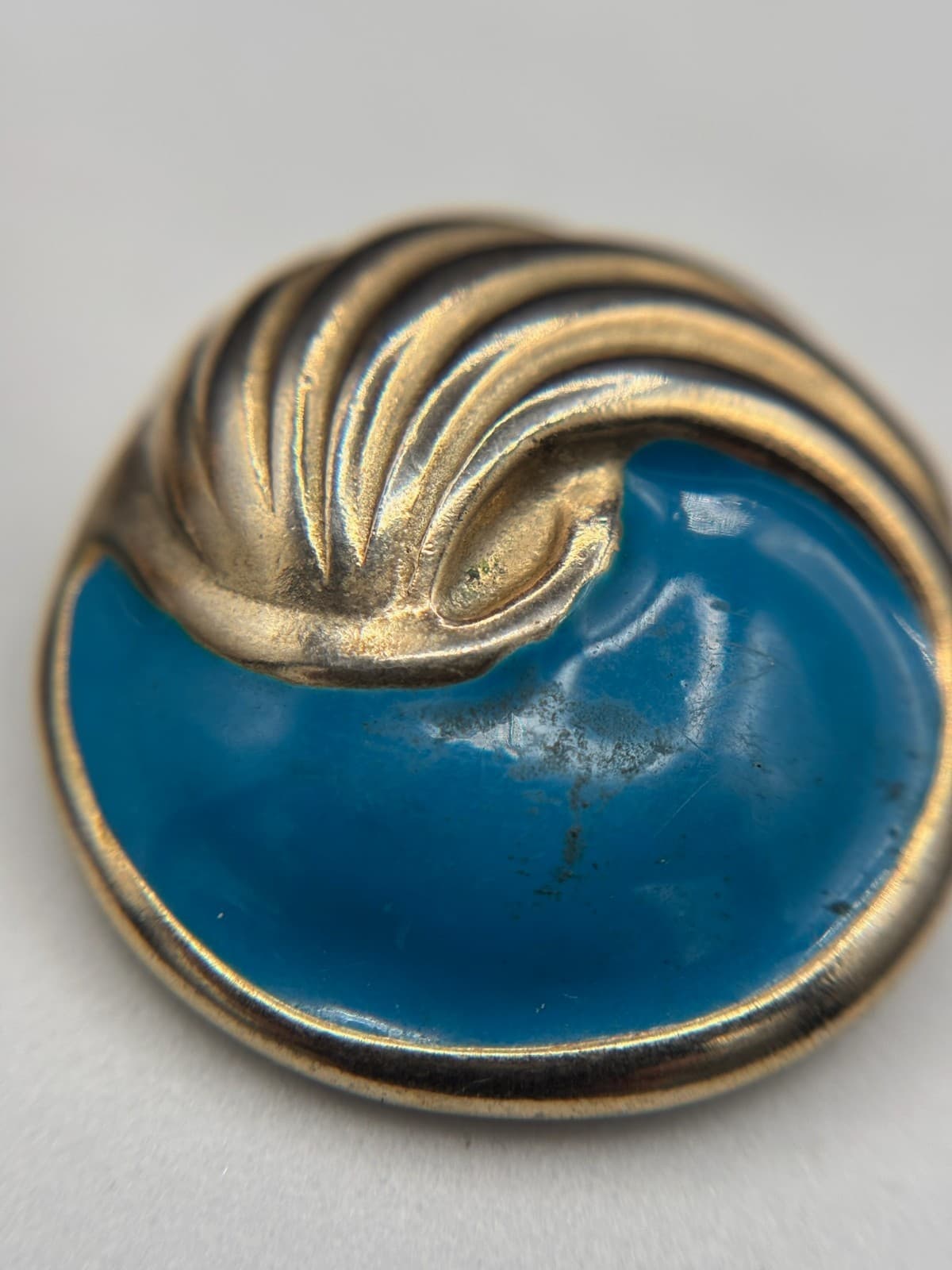 Vintage Gold-Tone & Turquoise Enamel Swirl Stud Earrings Retro 80s Style - Thumbnail 3