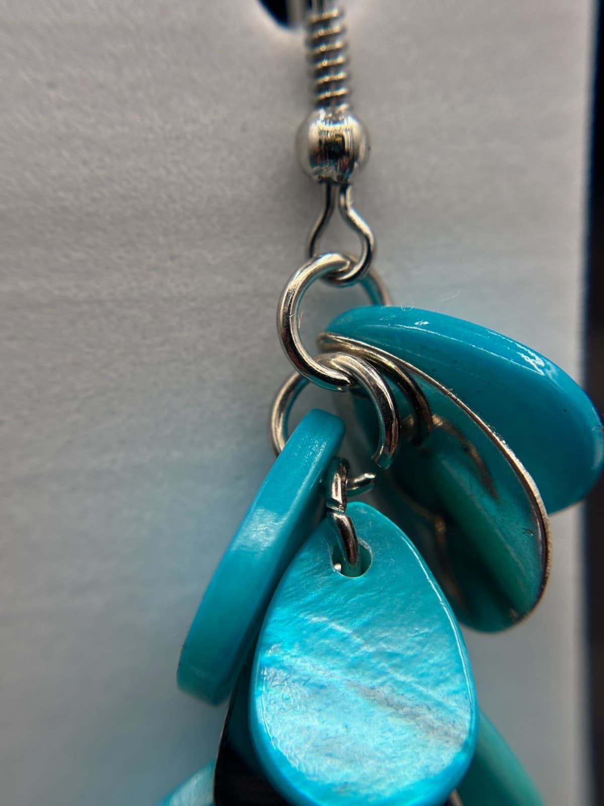 Vintage Turquoise Shell Cluster Dangle Earrings Boho Beach Statement - Thumbnail 5