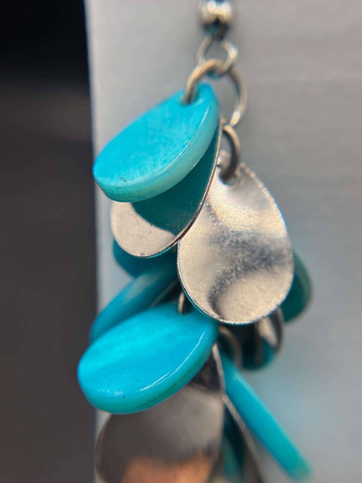 Vintage Turquoise Shell Cluster Dangle Earrings Boho Beach Statement - Thumbnail 3
