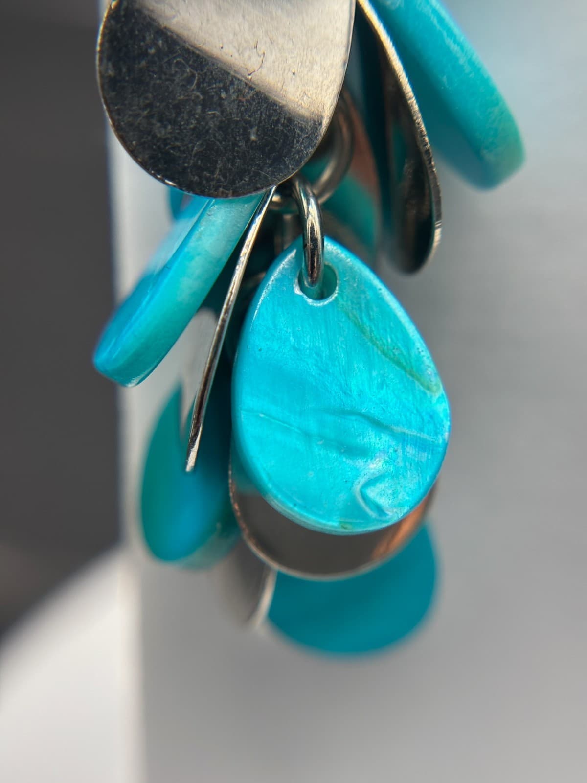 Vintage Turquoise Shell Cluster Dangle Earrings Boho Beach Statement - Thumbnail 6