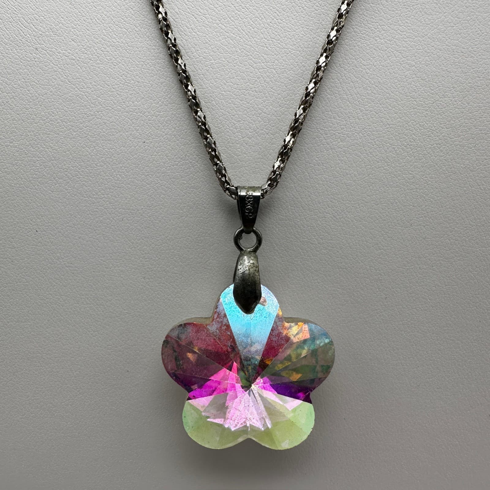 Vintage 90s Borealis Flower Pendant Necklace Boho Women's Classic Jewelry - Thumbnail 3