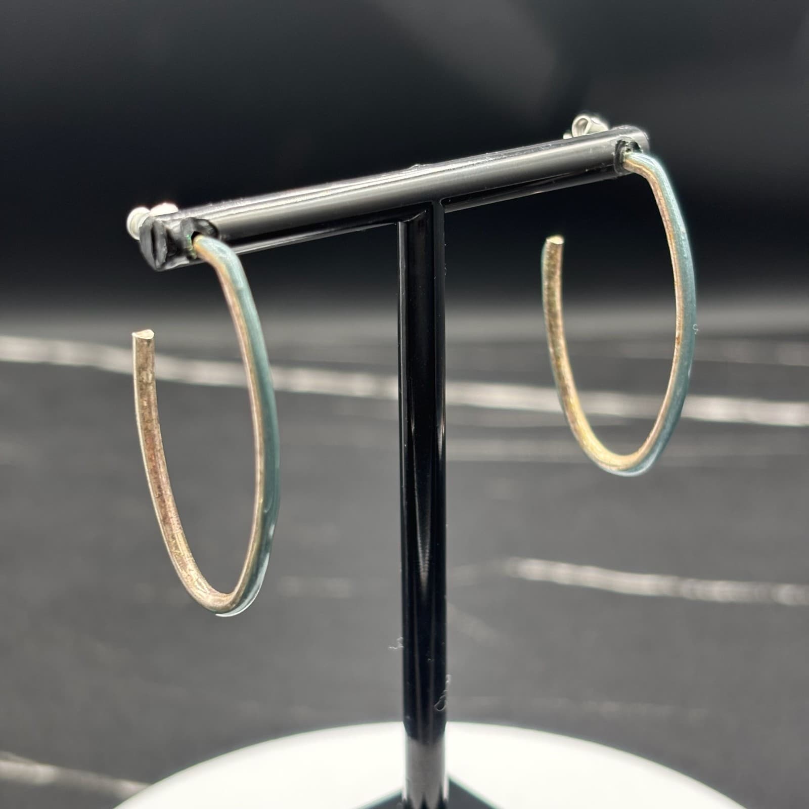 Modern Minimalist Gold Tone & Teal Bar Earrings Sleek Y2K Style - Image 1