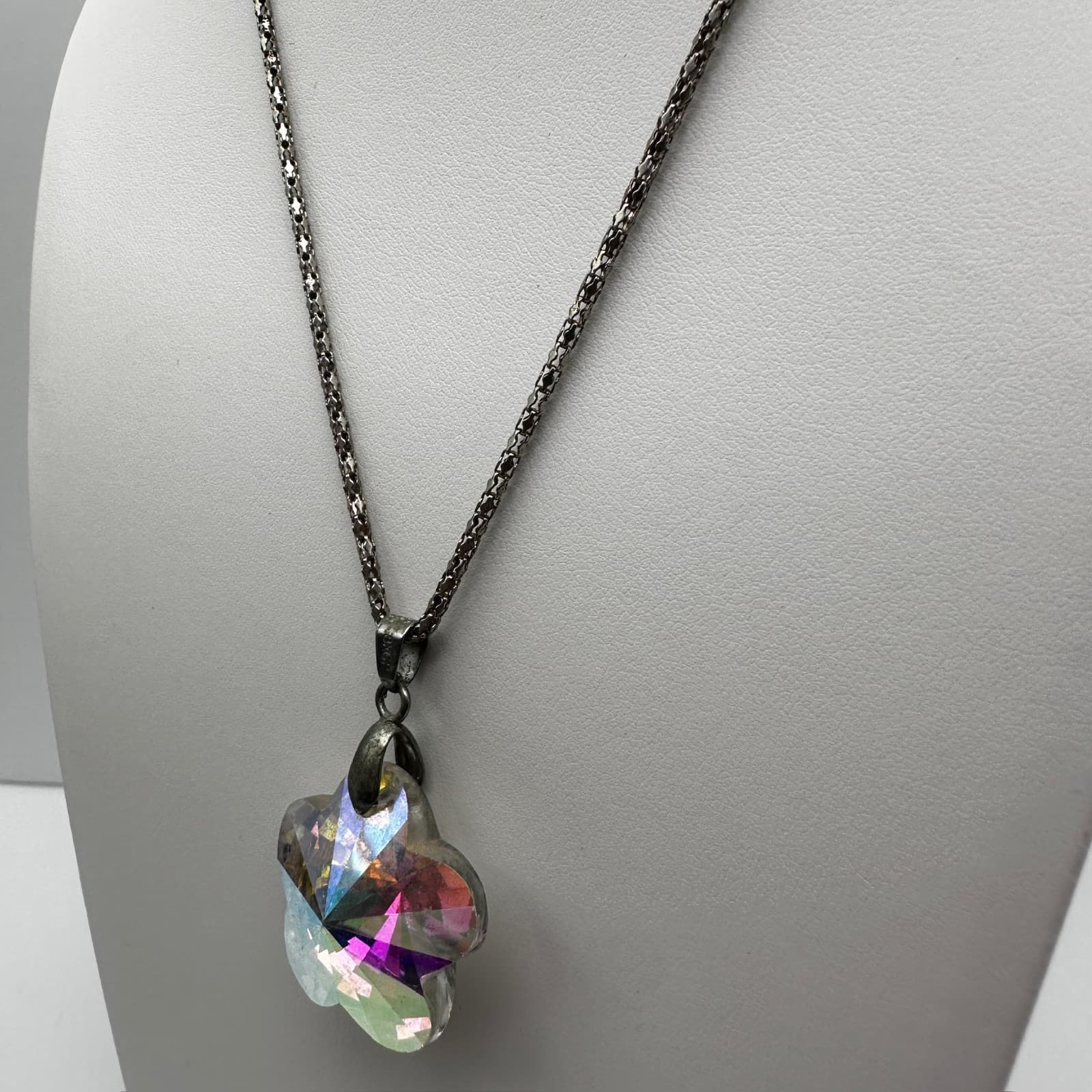 Vintage 90s Borealis Flower Pendant Necklace Boho Women's Classic Jewelry - Thumbnail 6