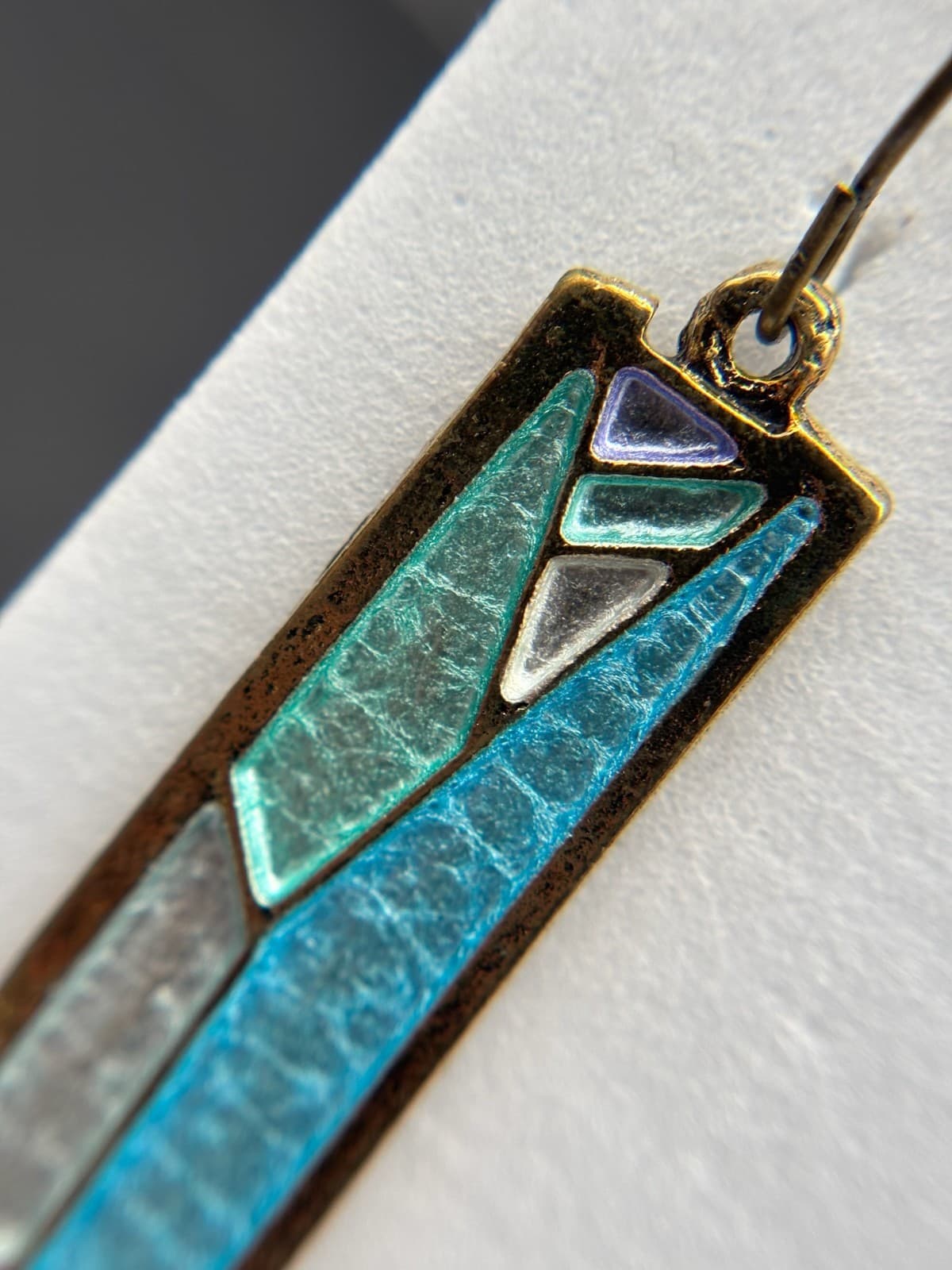 Painted Aluminum Art Deco Style Turquoise Drop Earrings Lightweight - Thumbnail 3