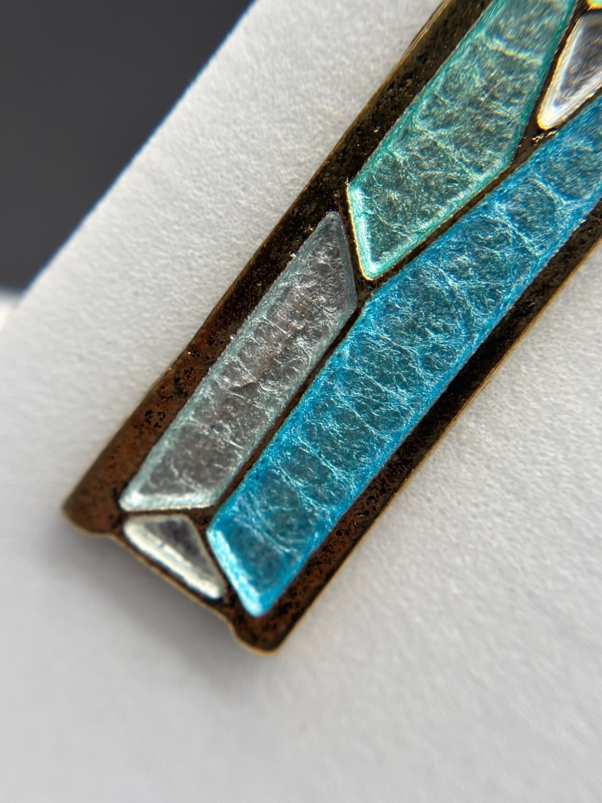 Painted Aluminum Art Deco Style Turquoise Drop Earrings Lightweight - Thumbnail 4