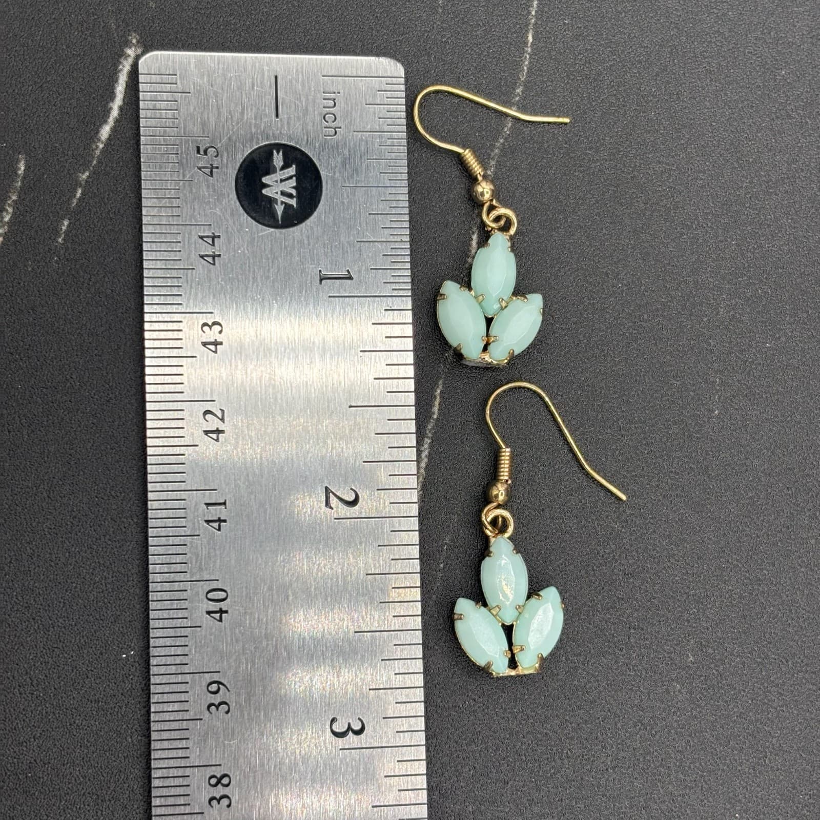 Vintage 90s Gold-Tone Mint Marquise Drop Earrings Delicate Floral Chic - Thumbnail 9