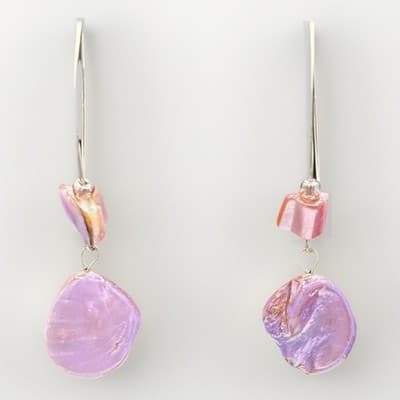 Vintage Purple Shell Drop Earrings Iridescent Dangle Boho Statement Earrings - Image 1