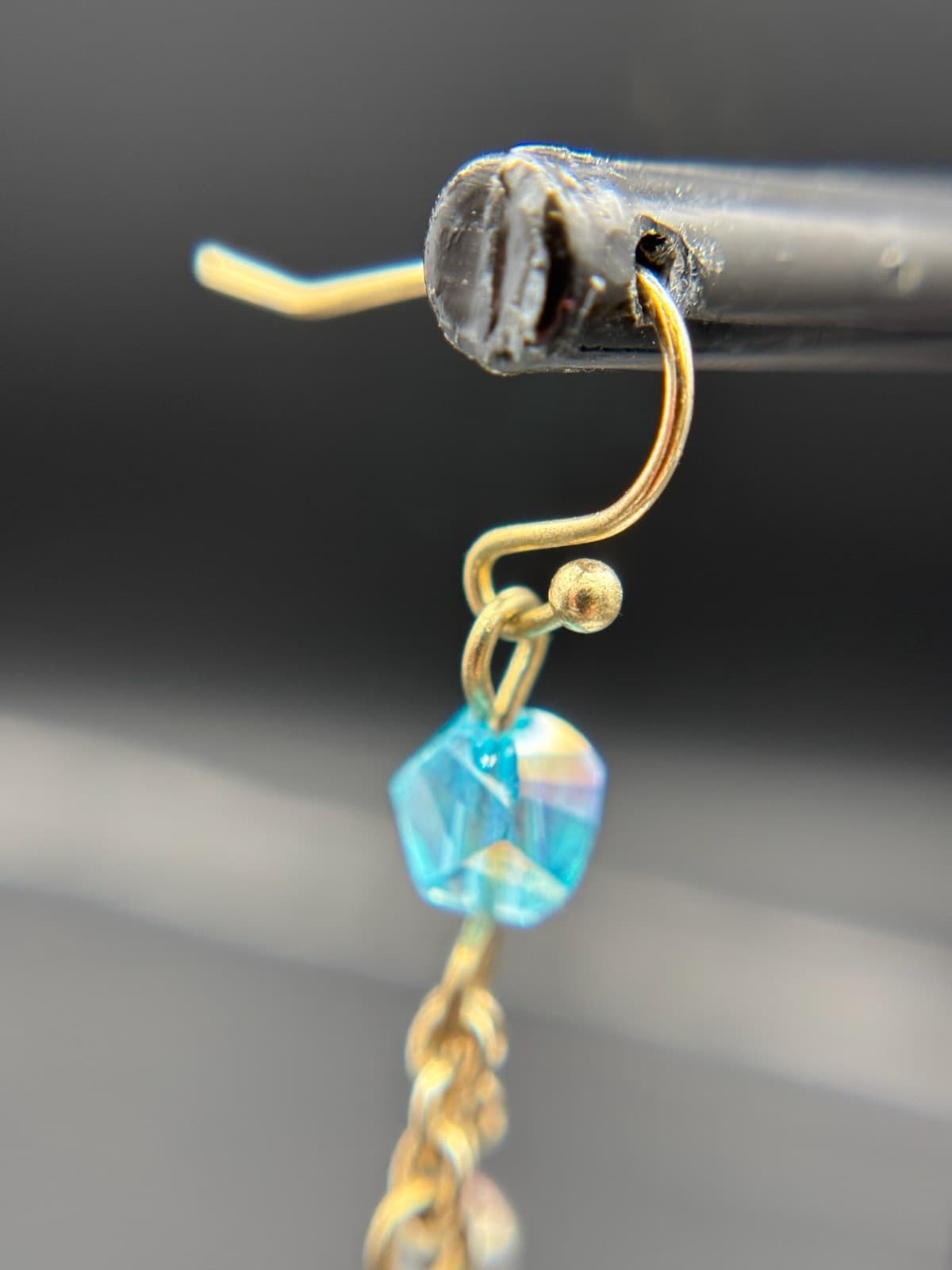 Vintage Boho Gold Tone Beaded Chandelier Earrings Blue Glass & Pearl Accents - Thumbnail 6