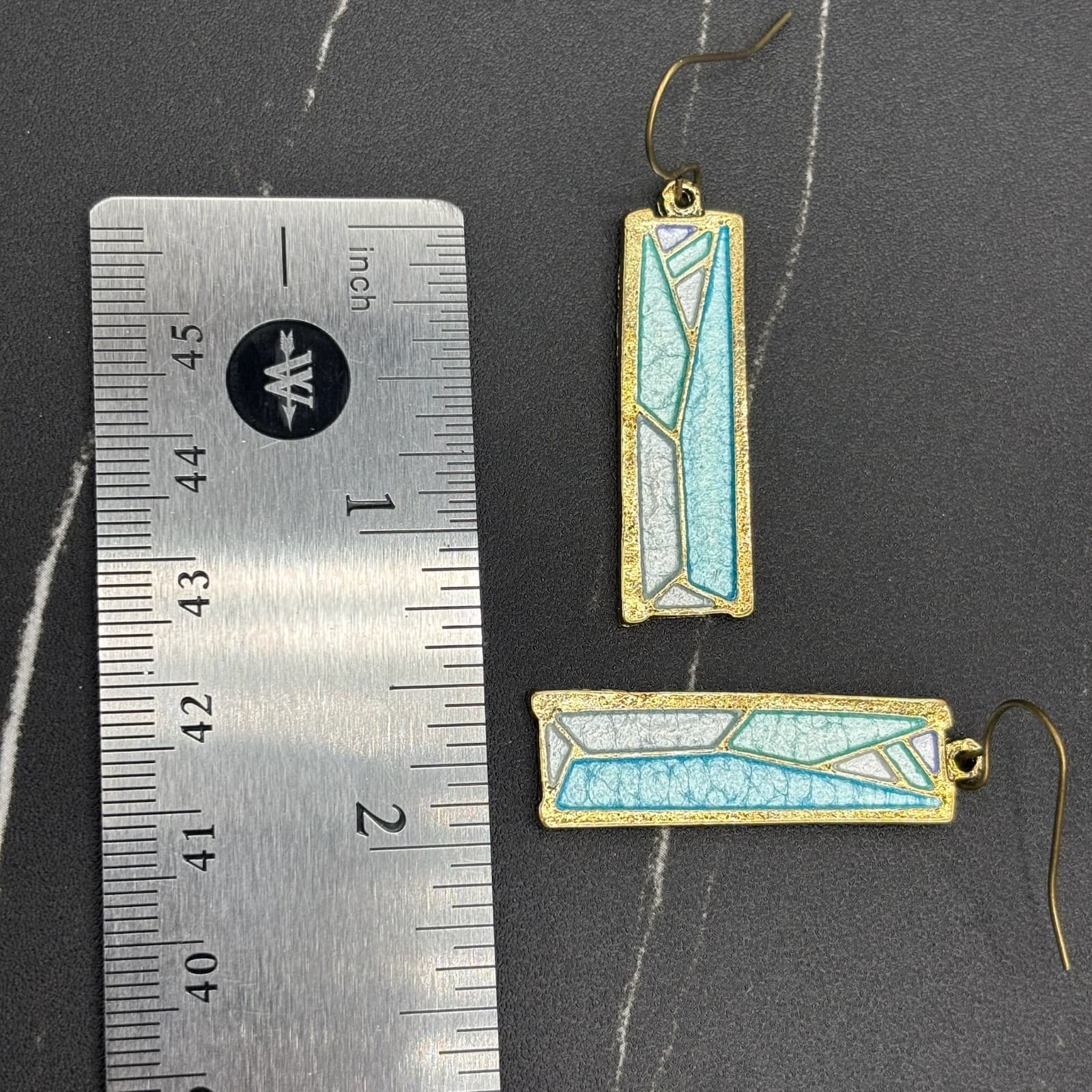 Painted Aluminum Art Deco Style Turquoise Drop Earrings Lightweight - Thumbnail 9