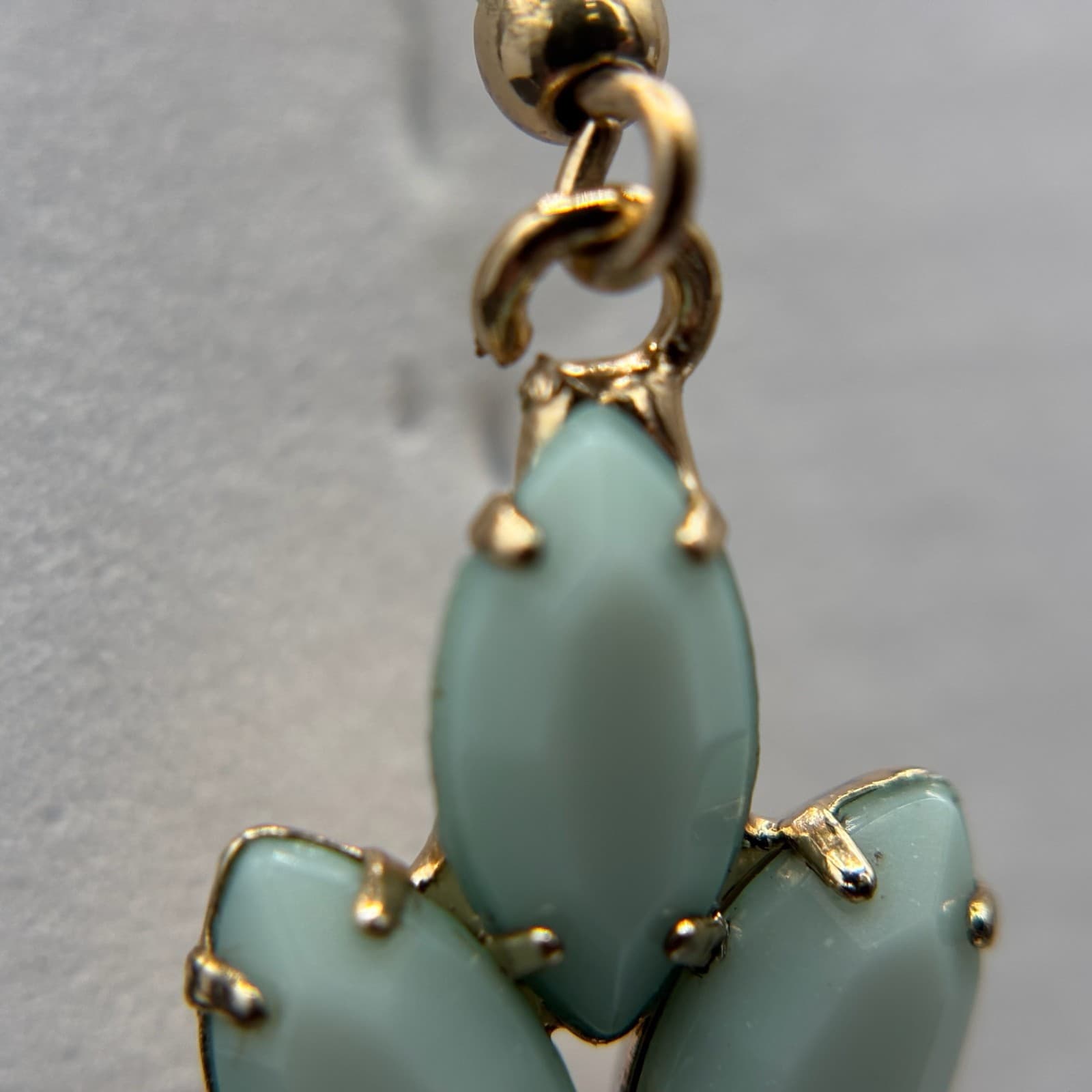 Vintage 90s Gold-Tone Mint Marquise Drop Earrings Delicate Floral Chic - Thumbnail 7