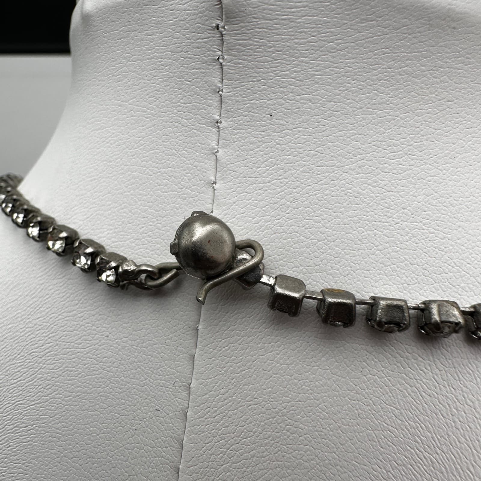 Vintage 90s Silver Tone Clear Rhinestone Baguette Fringe Statement Jewelry - Thumbnail 8