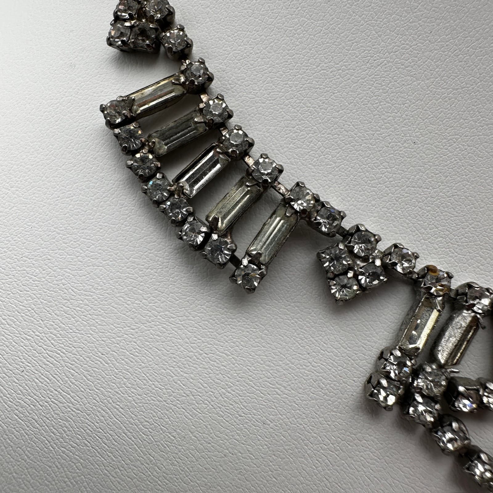 Vintage 90s Silver Tone Clear Rhinestone Baguette Fringe Statement Jewelry - Thumbnail 5