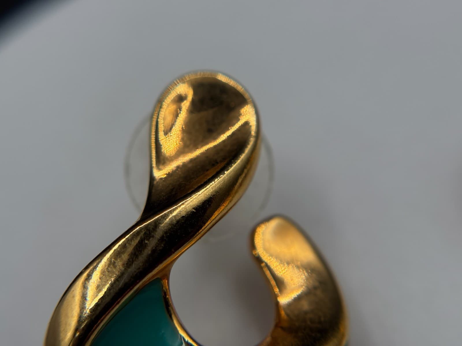Vintage Gold Tone Teal Enamel Swirl Earrings Bold Statement Y2K - Thumbnail 5