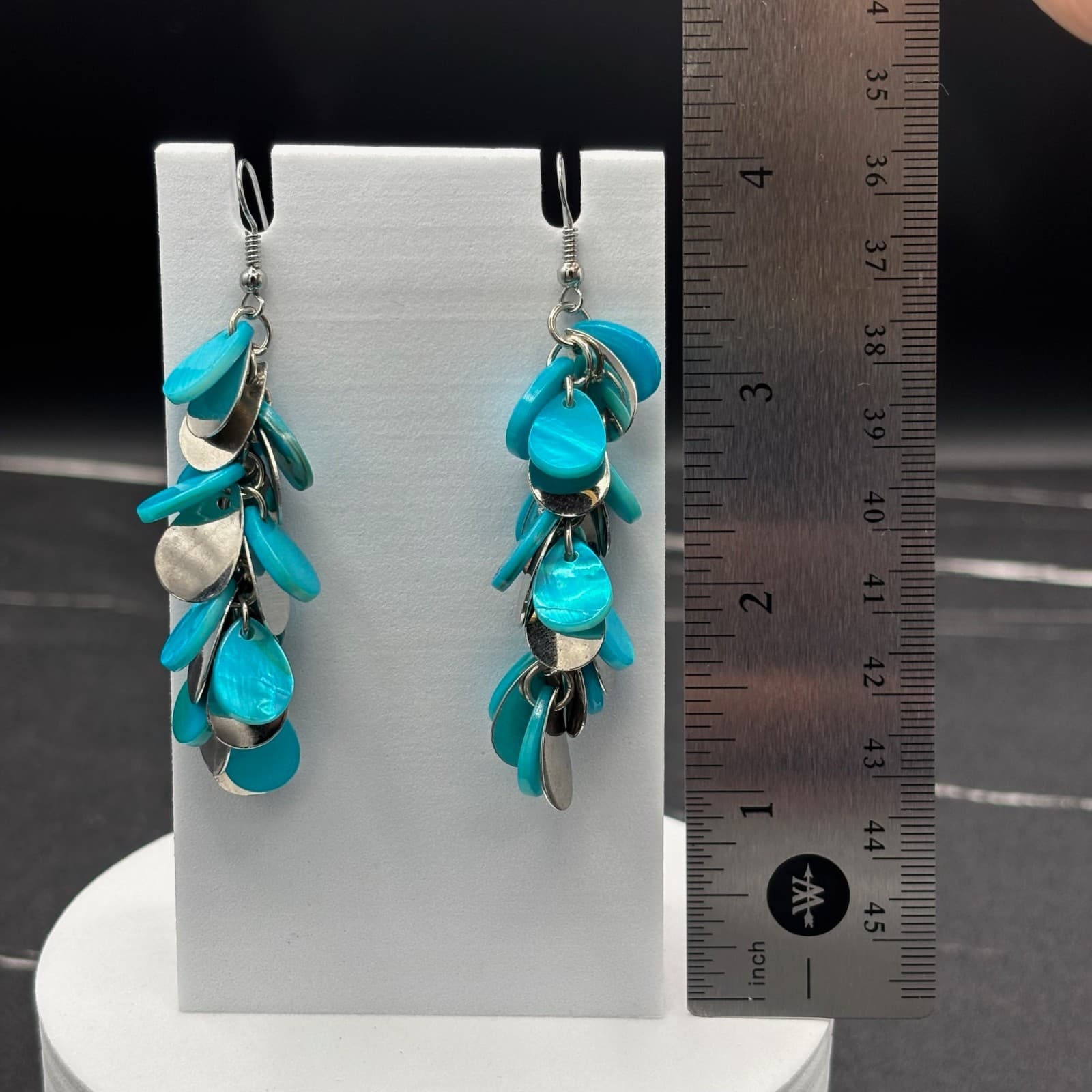 Vintage Turquoise Shell Cluster Dangle Earrings Boho Beach Statement - Thumbnail 7