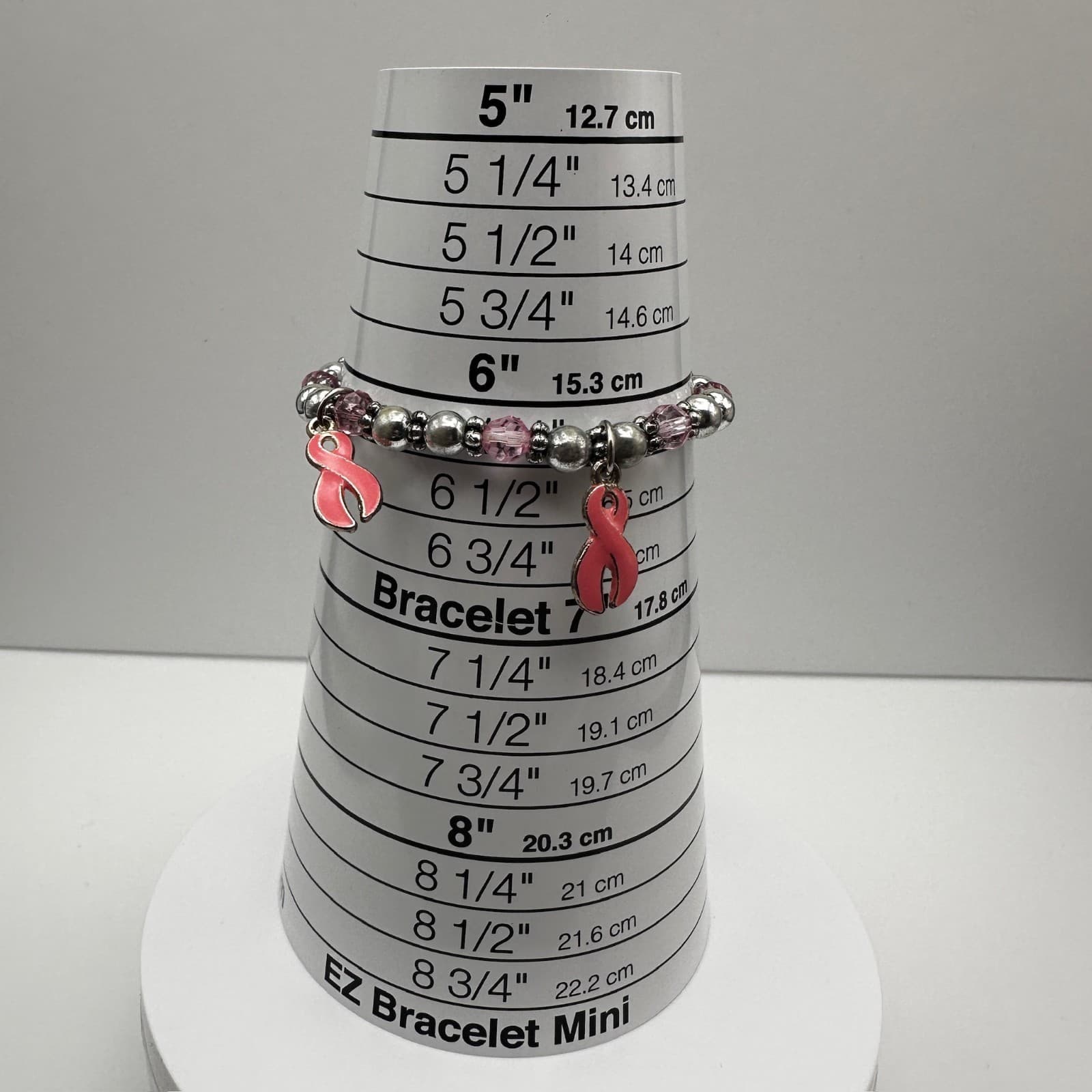 Vintage 90s Silver Tone Cancer Awareness Pink Ribbon Charm Bracelet Jewelry - Thumbnail 9