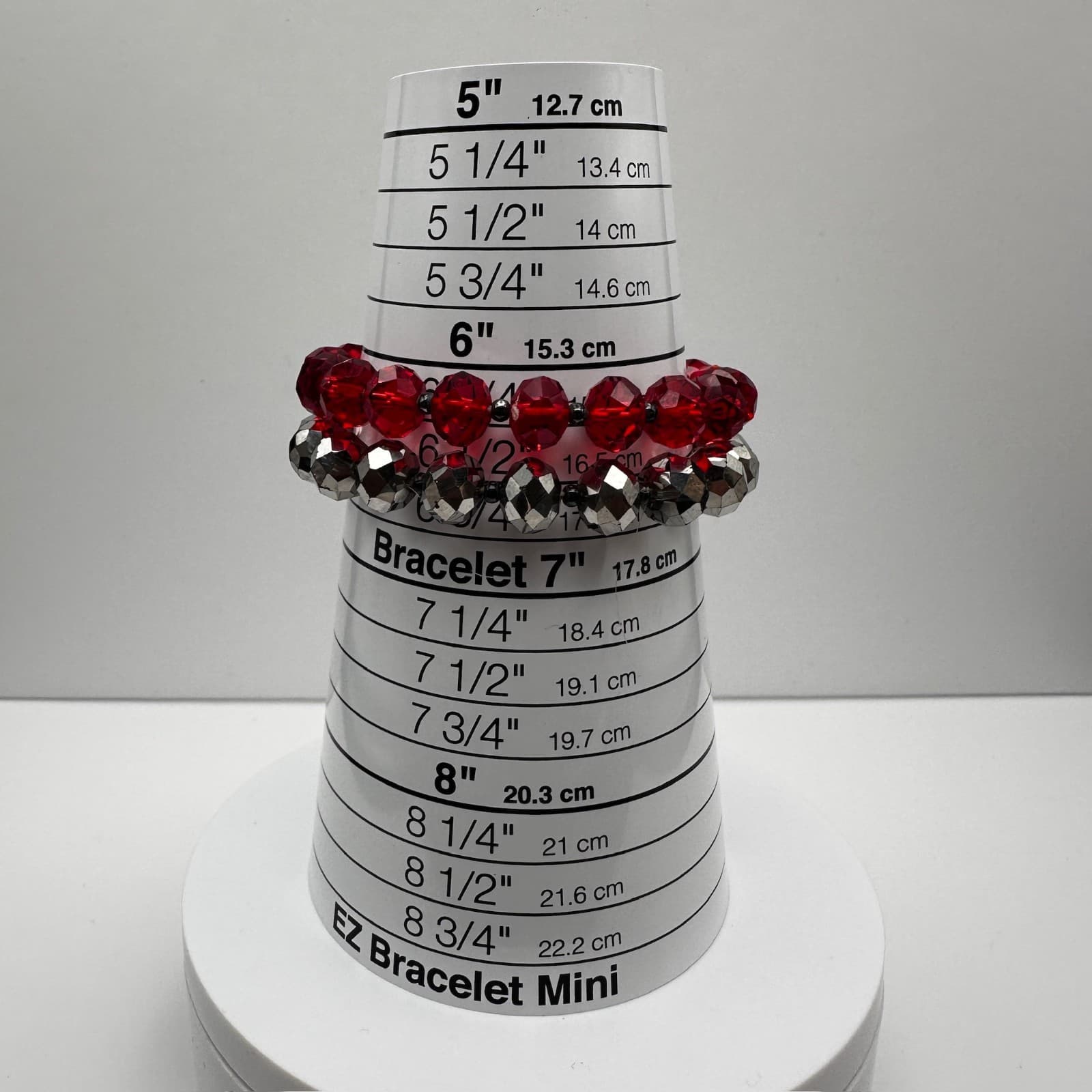 Vintage 90s Red/Silver Tone Faceted Beaded Stretch Bracelet Women's Jewelry - Thumbnail 9