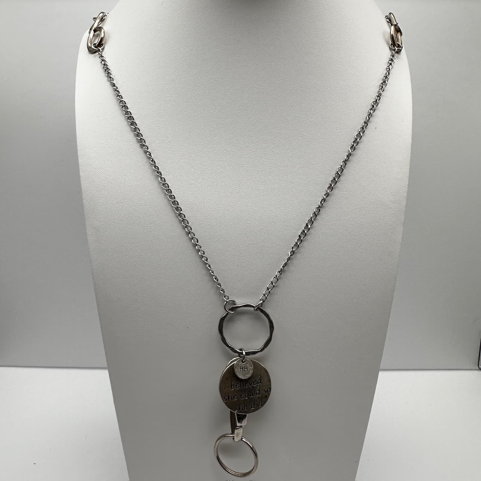 Vintage 90s Silver Tone Infinity Loop Inspirational Quote Necklace Jewelry - Thumbnail 2