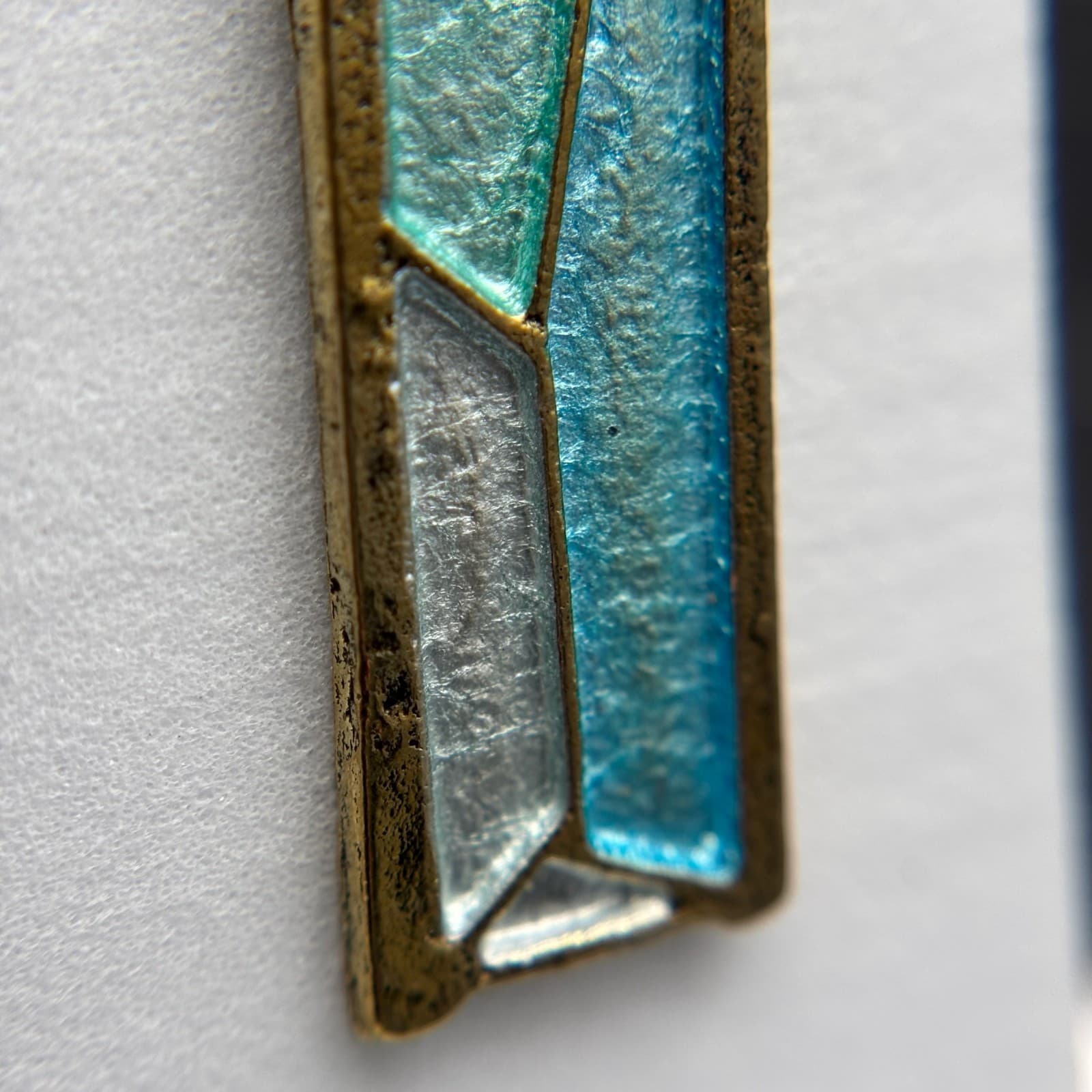 Painted Aluminum Art Deco Style Turquoise Drop Earrings Lightweight - Thumbnail 5