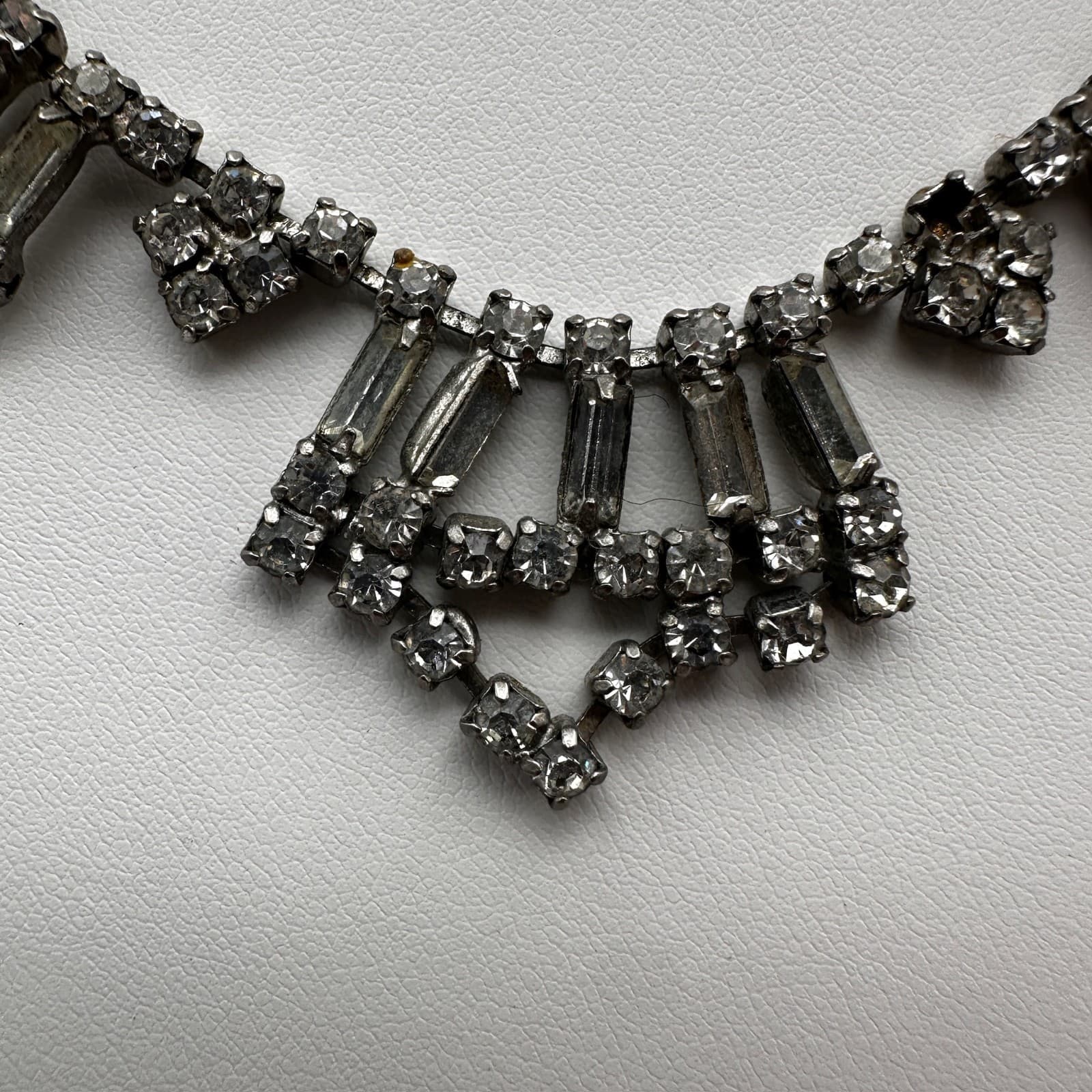 Vintage 90s Silver Tone Clear Rhinestone Baguette Fringe Statement Jewelry - Thumbnail 4