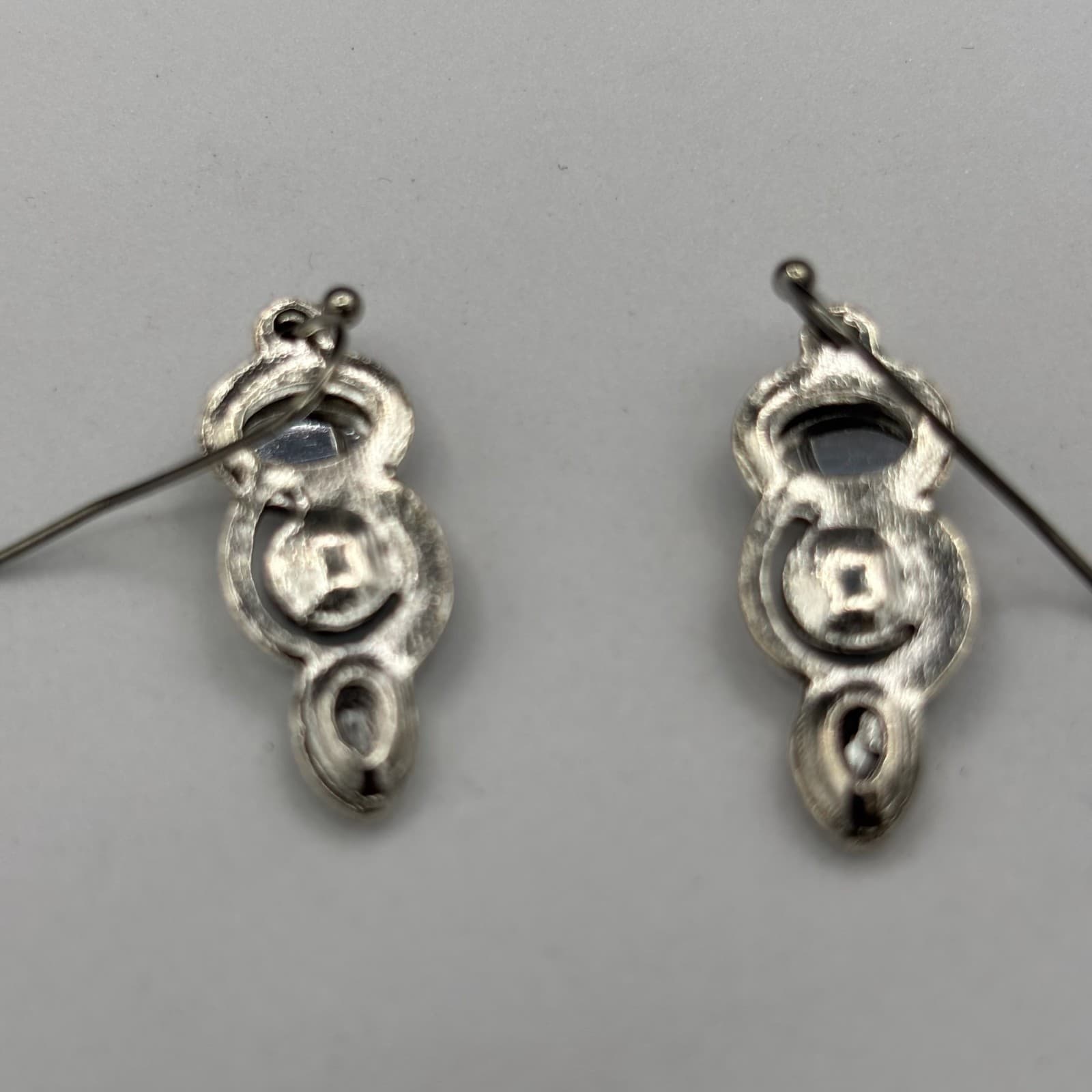 Vintage Silver Tone Glass Trio Drop Earrings Blue & Opal Style Stones Y2K Boho - Thumbnail 7