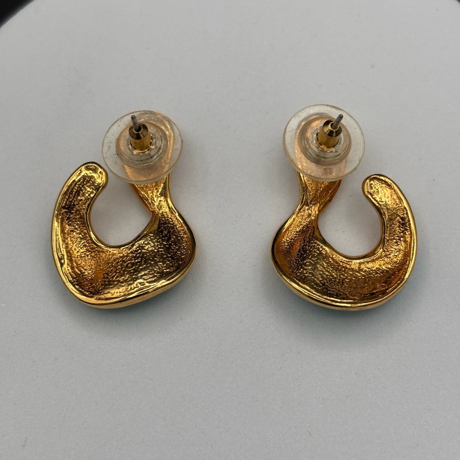 Vintage Gold Tone Teal Enamel Swirl Earrings Bold Statement Y2K - Thumbnail 6