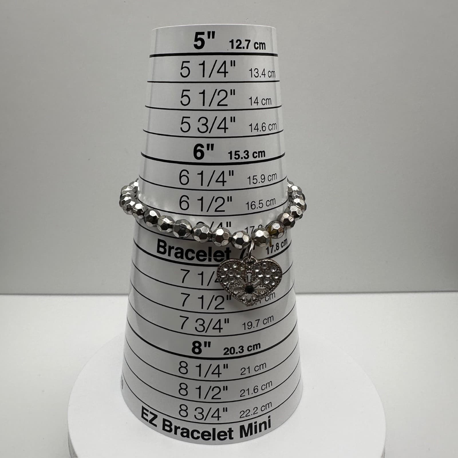 Vintage 90s Silver Tone Beaded Heart Charm Bracelet Fashion Jewelry Rhinestones - Thumbnail 11