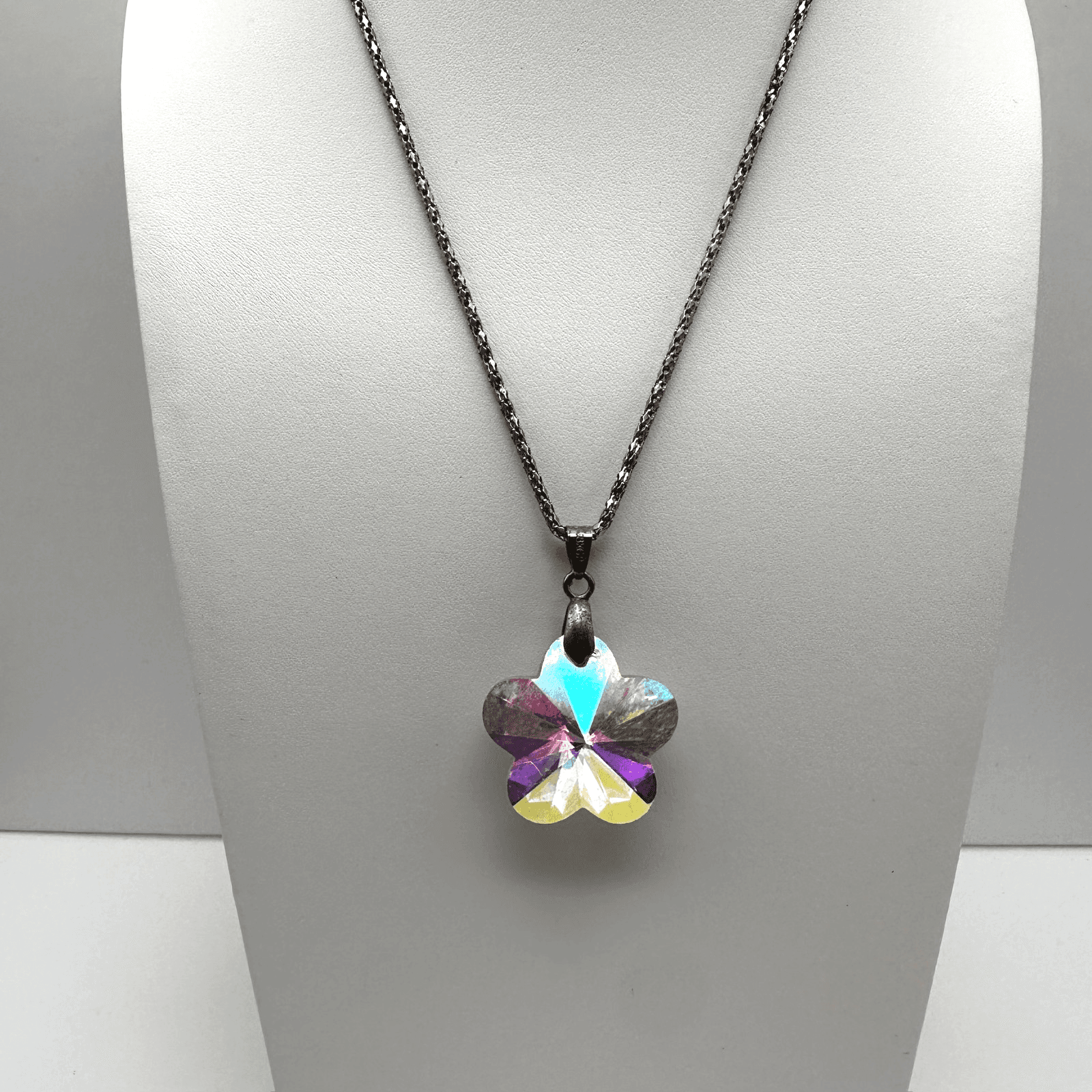 Vintage 90s Borealis Flower Pendant Necklace Boho Women's Classic Jewelry - Thumbnail 2