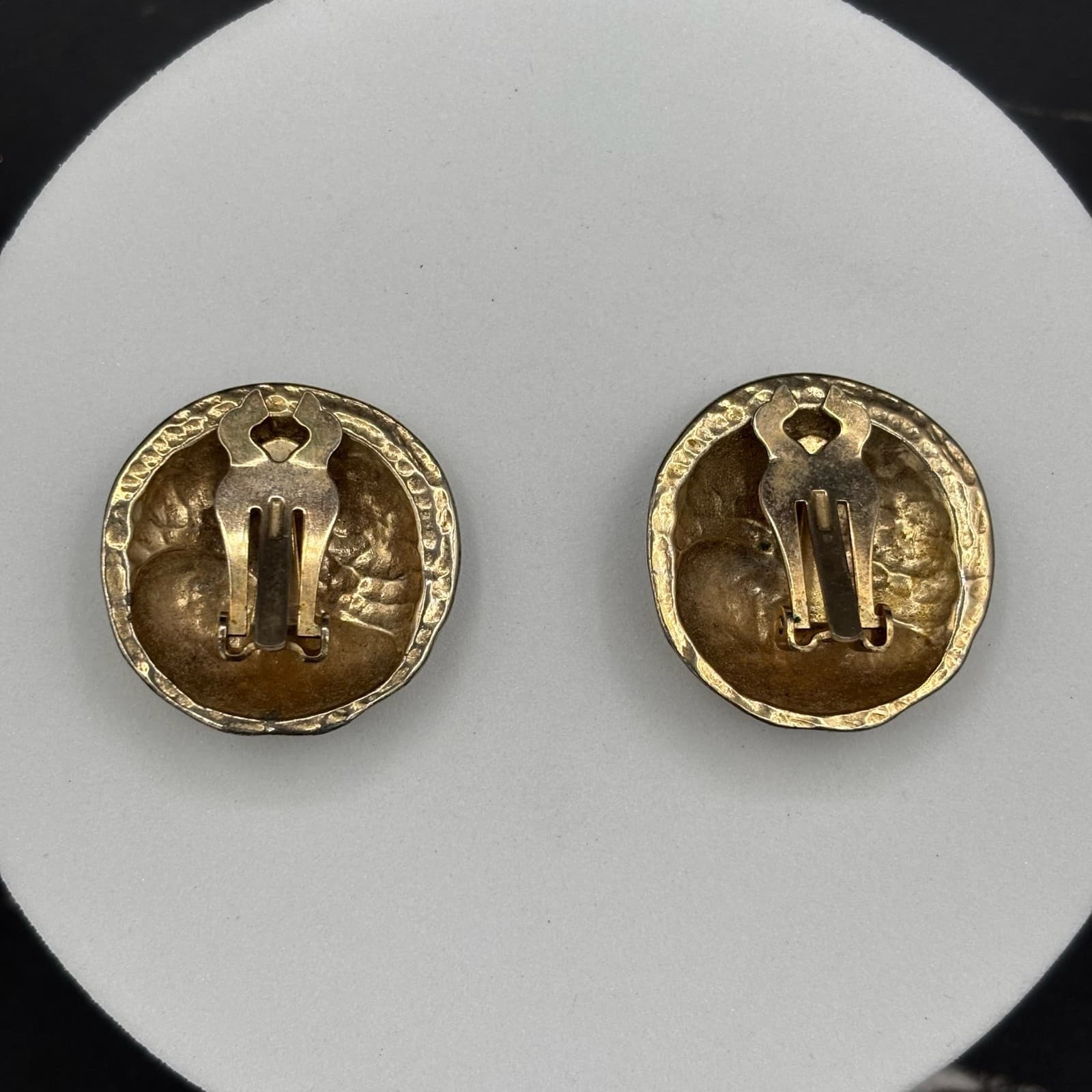 Vintage Gold-Tone & Turquoise Enamel Swirl Stud Earrings Retro 80s Style - Thumbnail 5