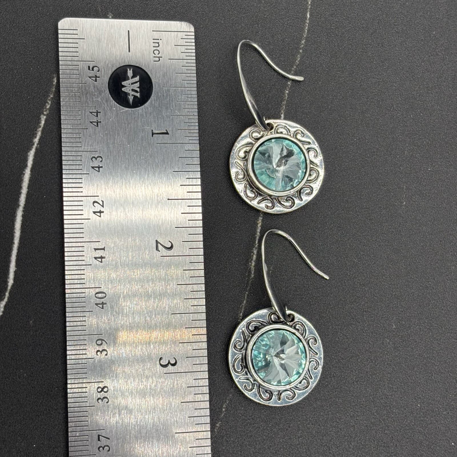 Vintage Style Silver Tone Foilback Aqua Drop Earrings Boho Y2K - Thumbnail 7