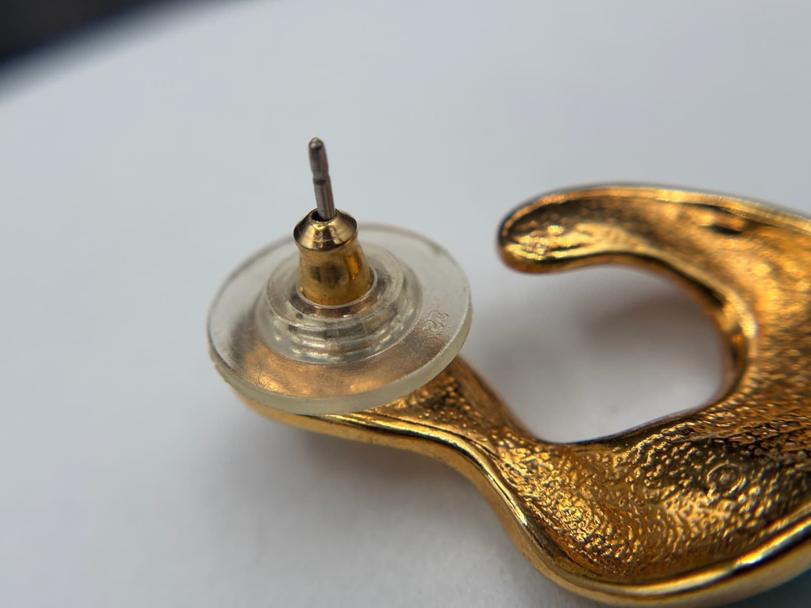 Vintage Gold Tone Teal Enamel Swirl Earrings Bold Statement Y2K - Thumbnail 4